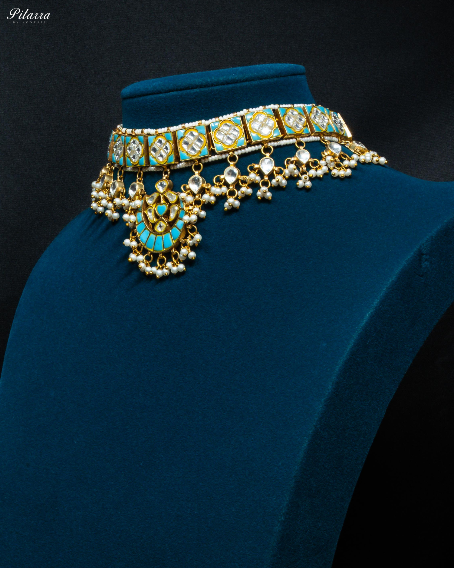 Bahurani Turquoise Kundan Pearls Necklace Set_Side Image