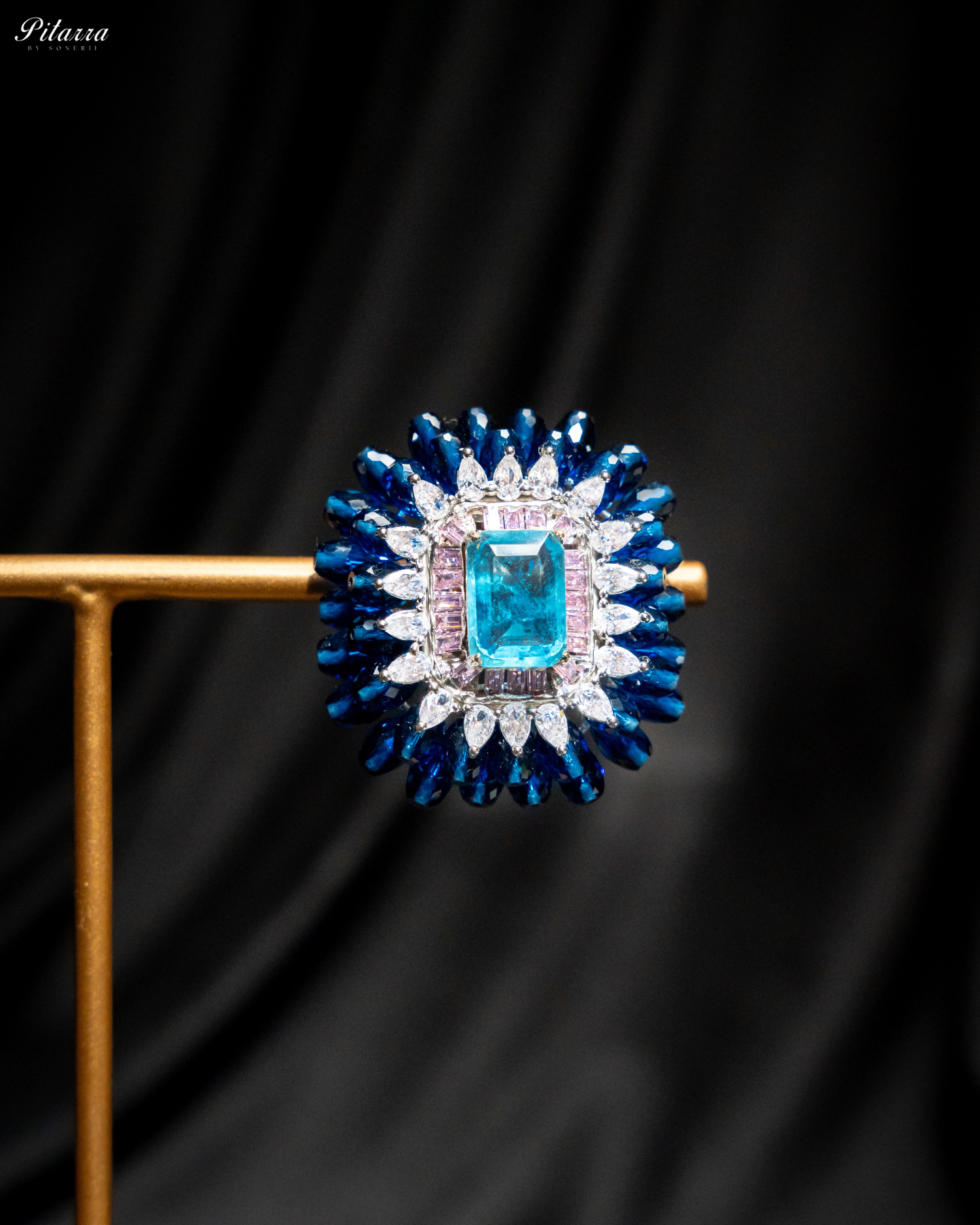 Blue and Pink Emerald Studs Earrings