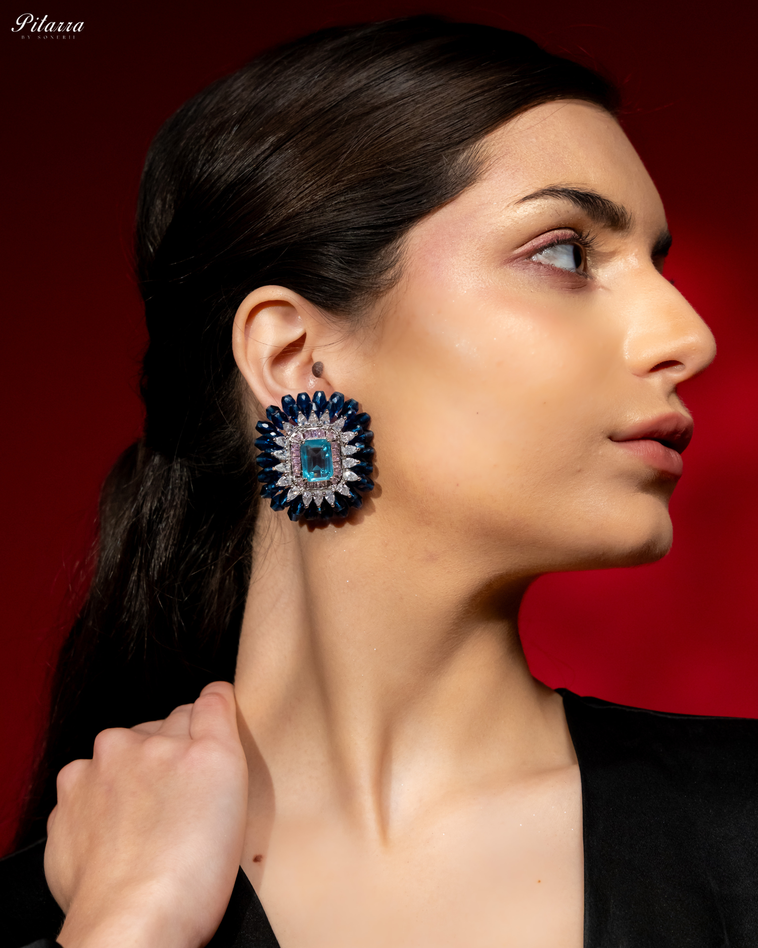 Blue and Pink Emerald Studs Earrings