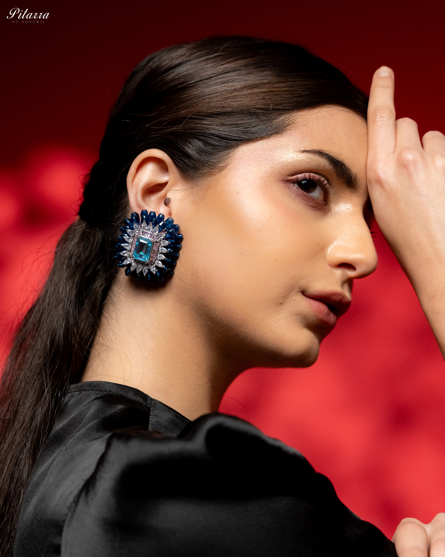Blue and Pink Emerald Studs Earrings