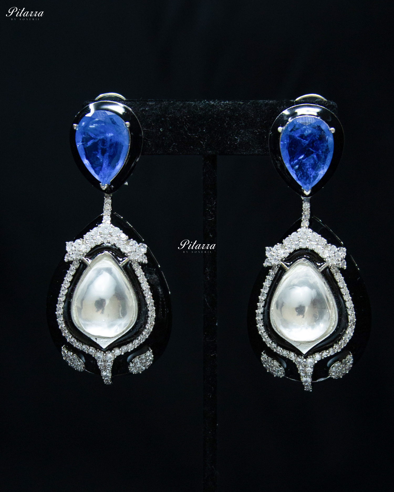 Blue Stone Crystal Drop Dangler Earrings