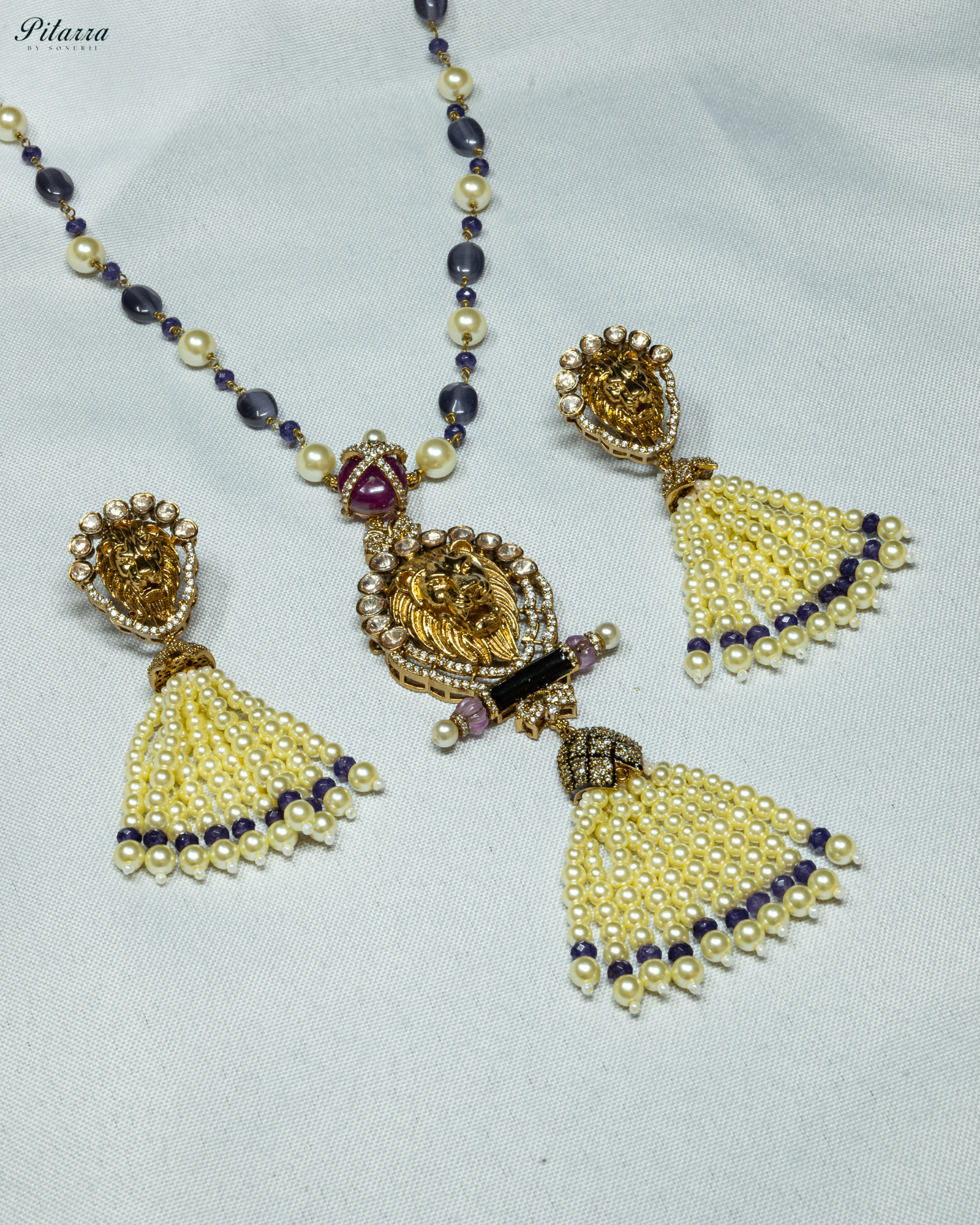 Blue Polki Kundan Pendant Necklace Set