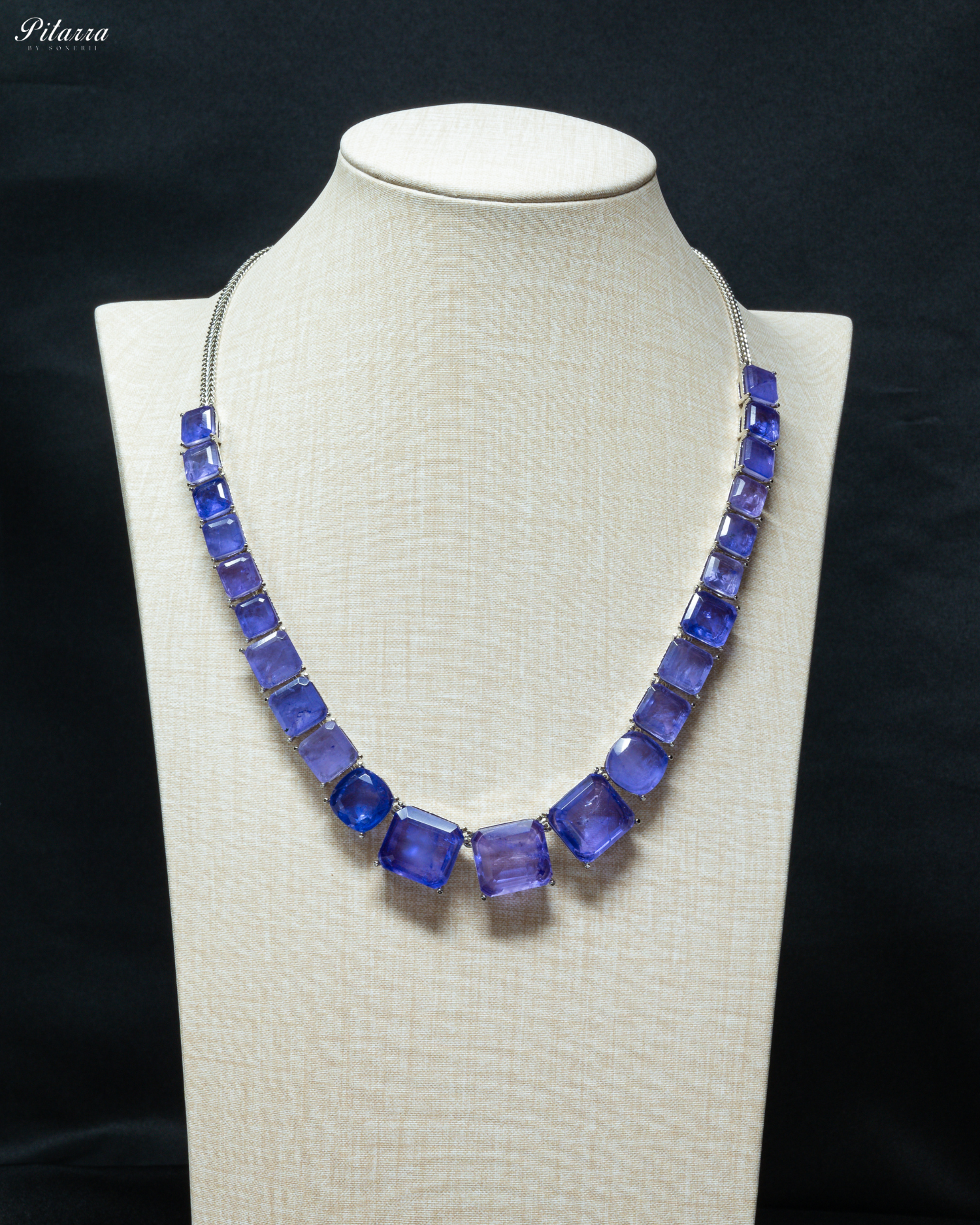 Blue Square Doublet Necklace Set_Front Image