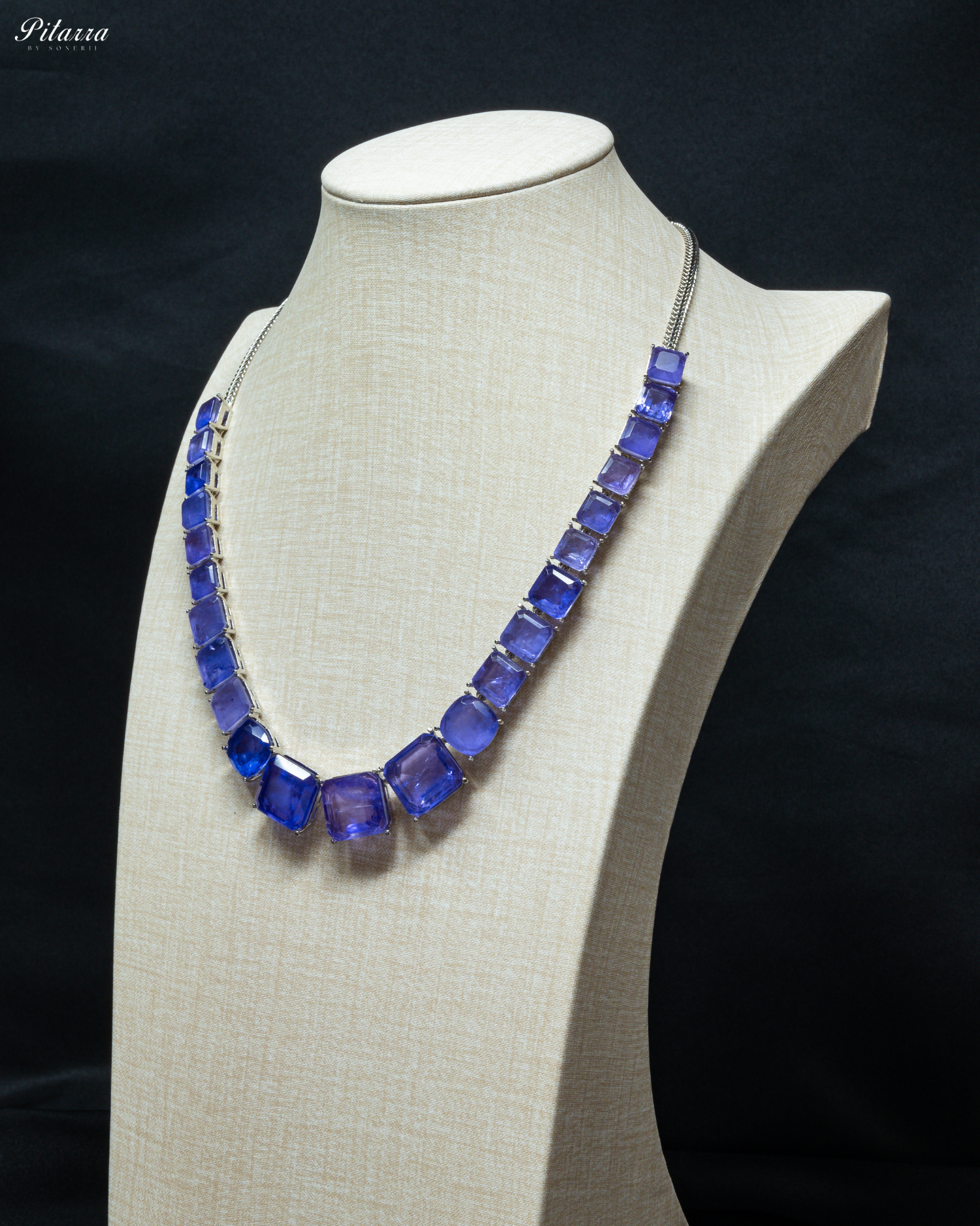 Blue Square Doublet Necklace Set_Side Angle