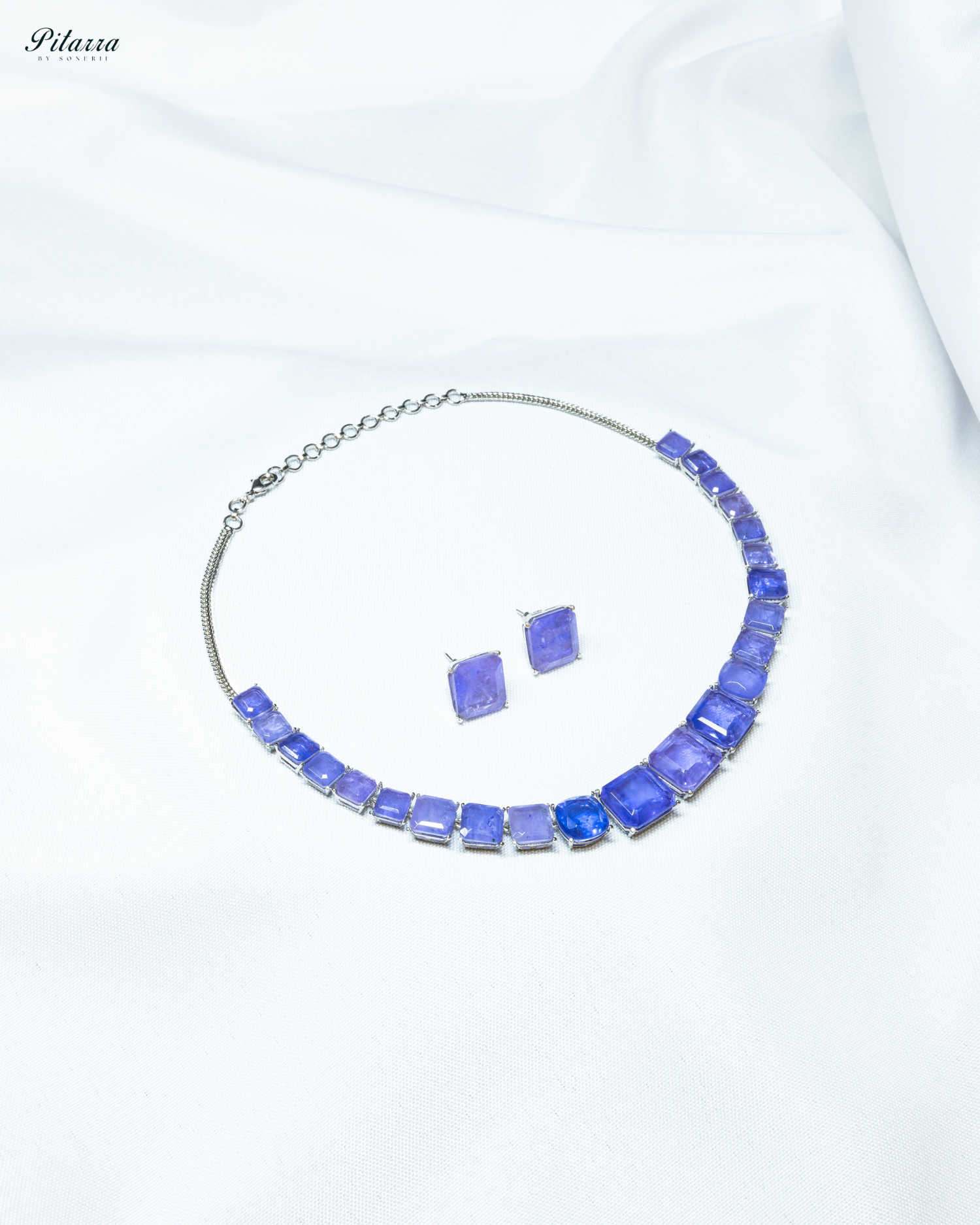 Blue Square Doublet Necklace Set_White Background
