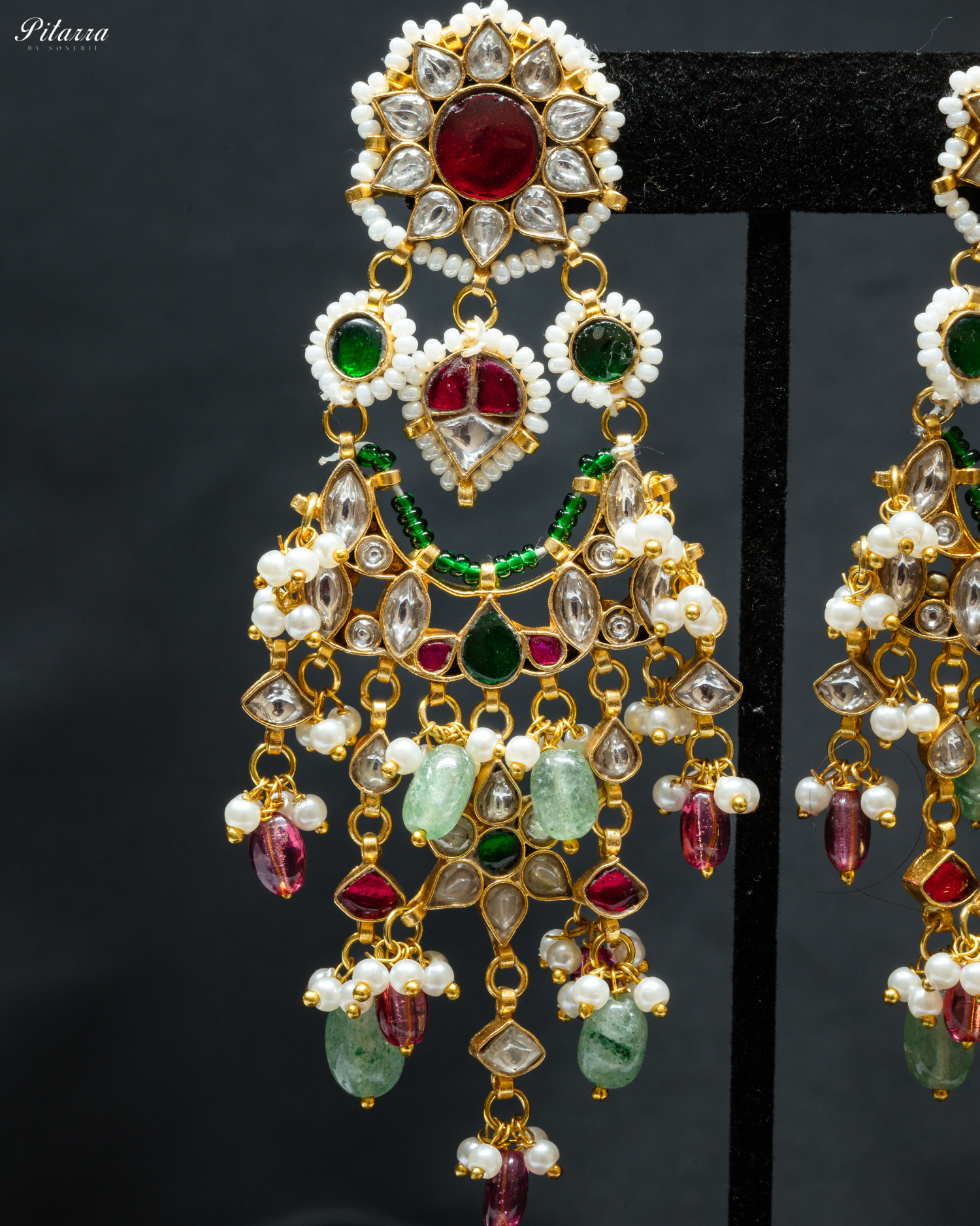 Classic Red and White Kundan Chandbali Earrings_Zoom Angle