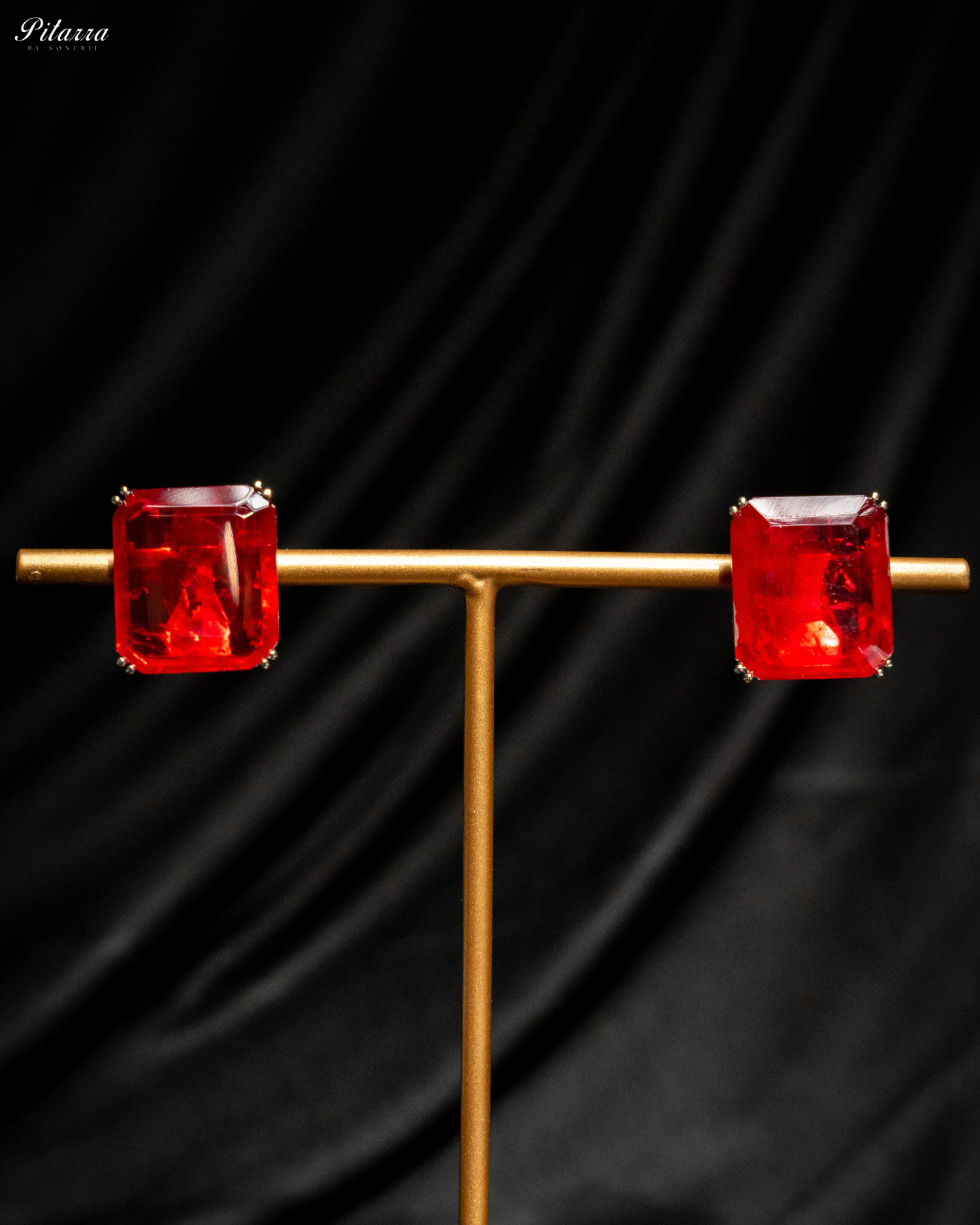 Classic Square Red CZ Necklace Set_Earrings
