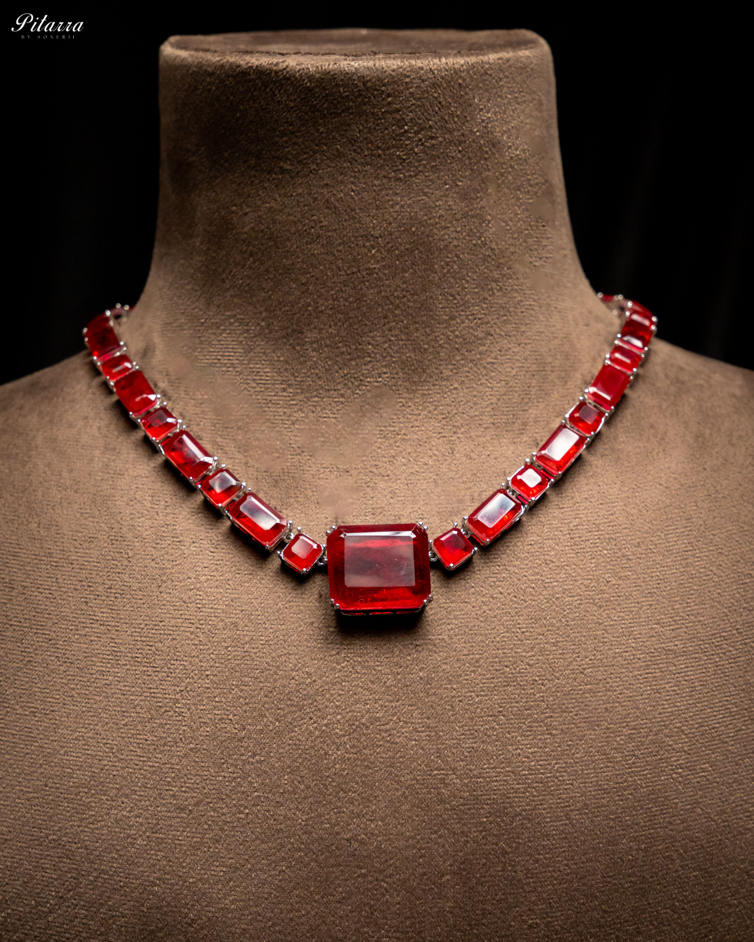 Classic Square Red CZ Necklace Set_Necklace