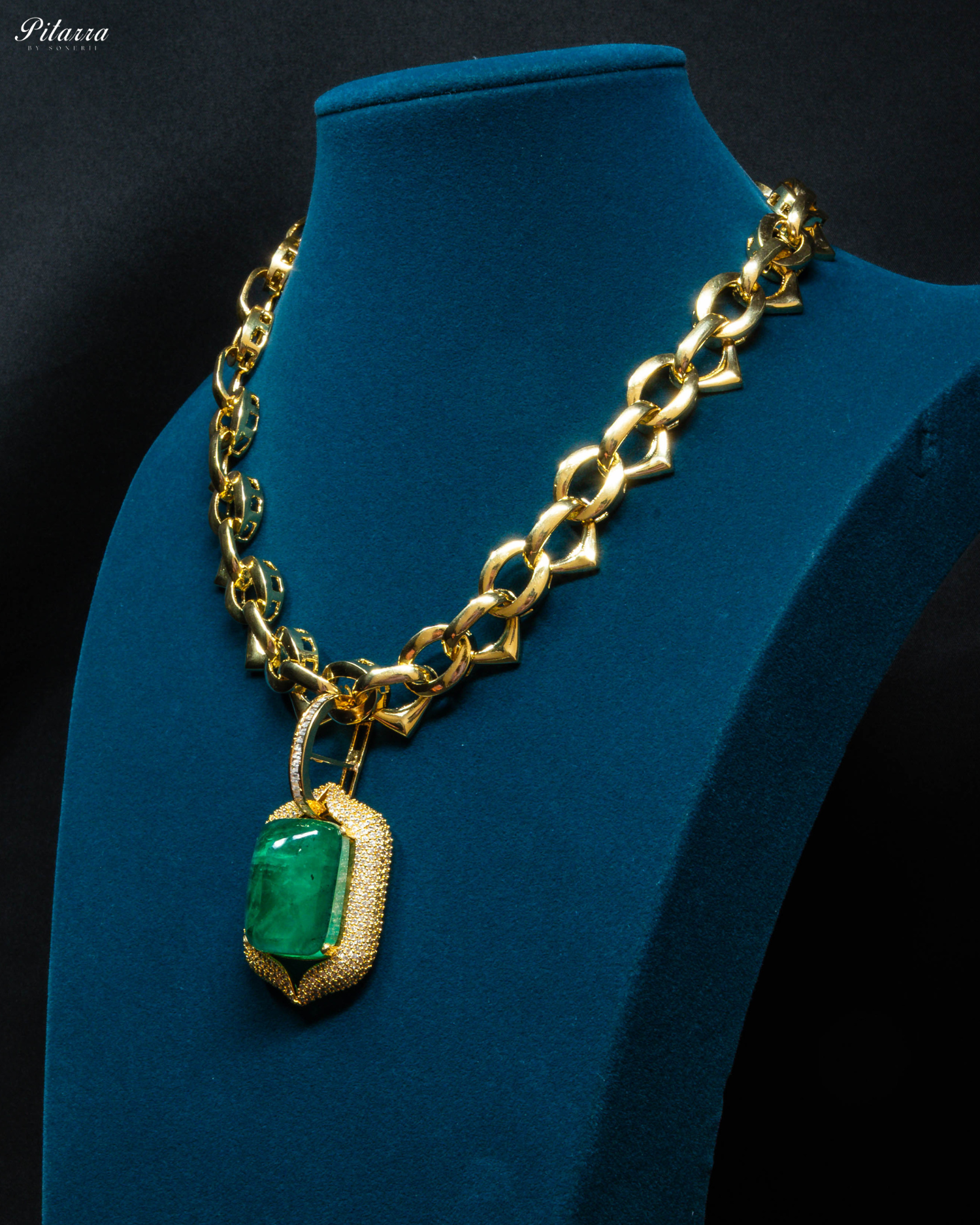 Dark_Green_Pendant_Gold_Chain_Necklace_Side_Angle