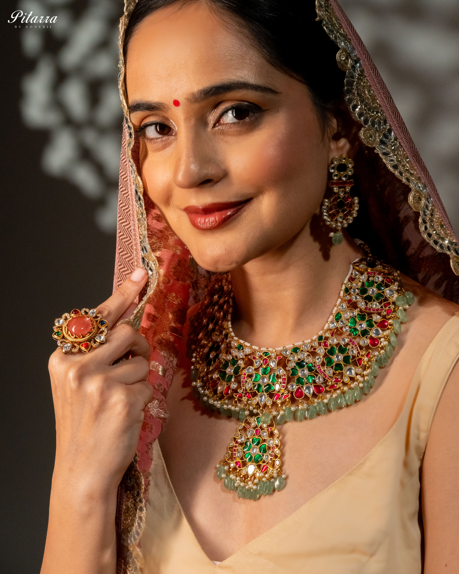 Dazzling Multi Color Kundan Necklace Set Model Shoot