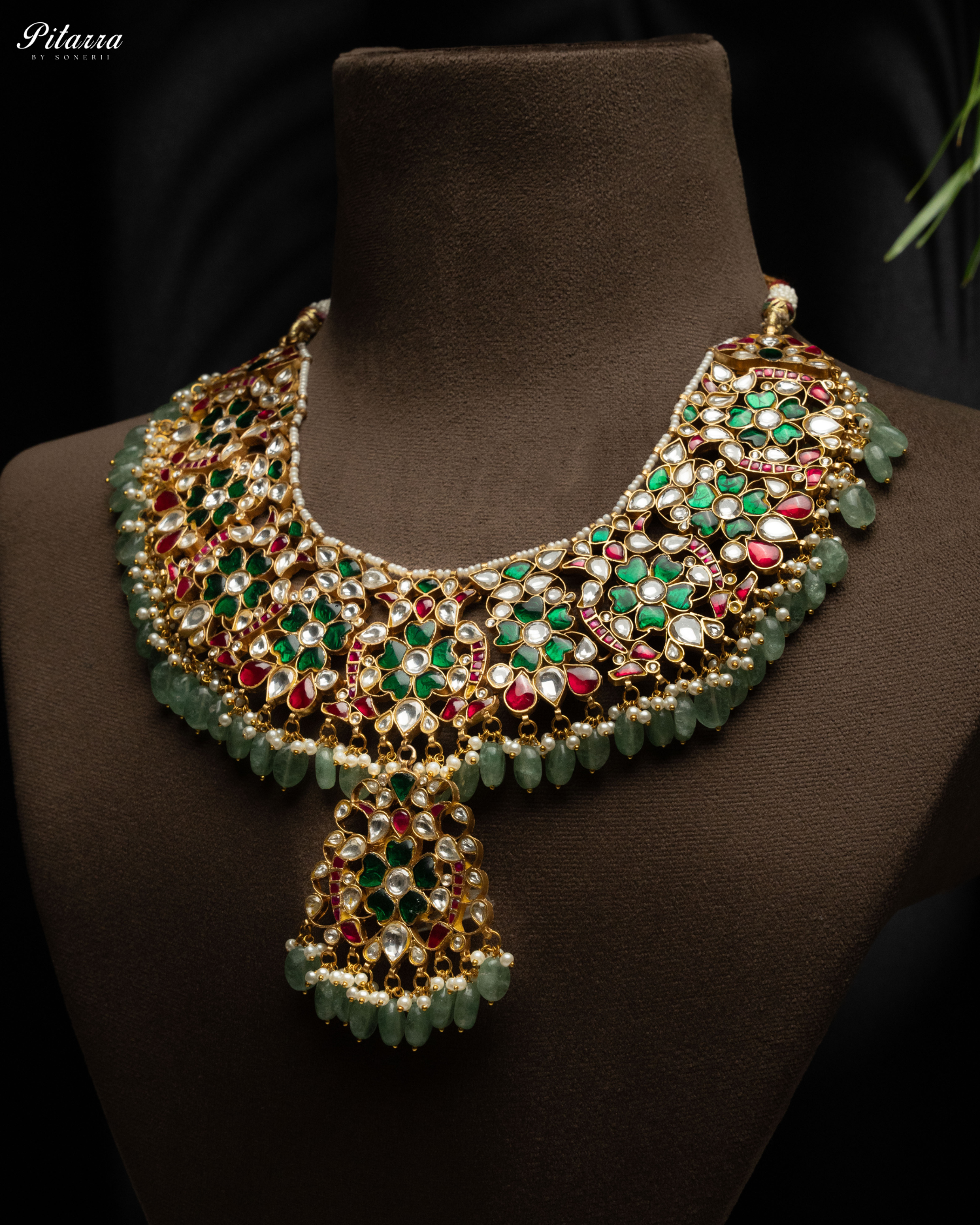 Dazzling Multi Color Kundan Necklace Set Side Angle