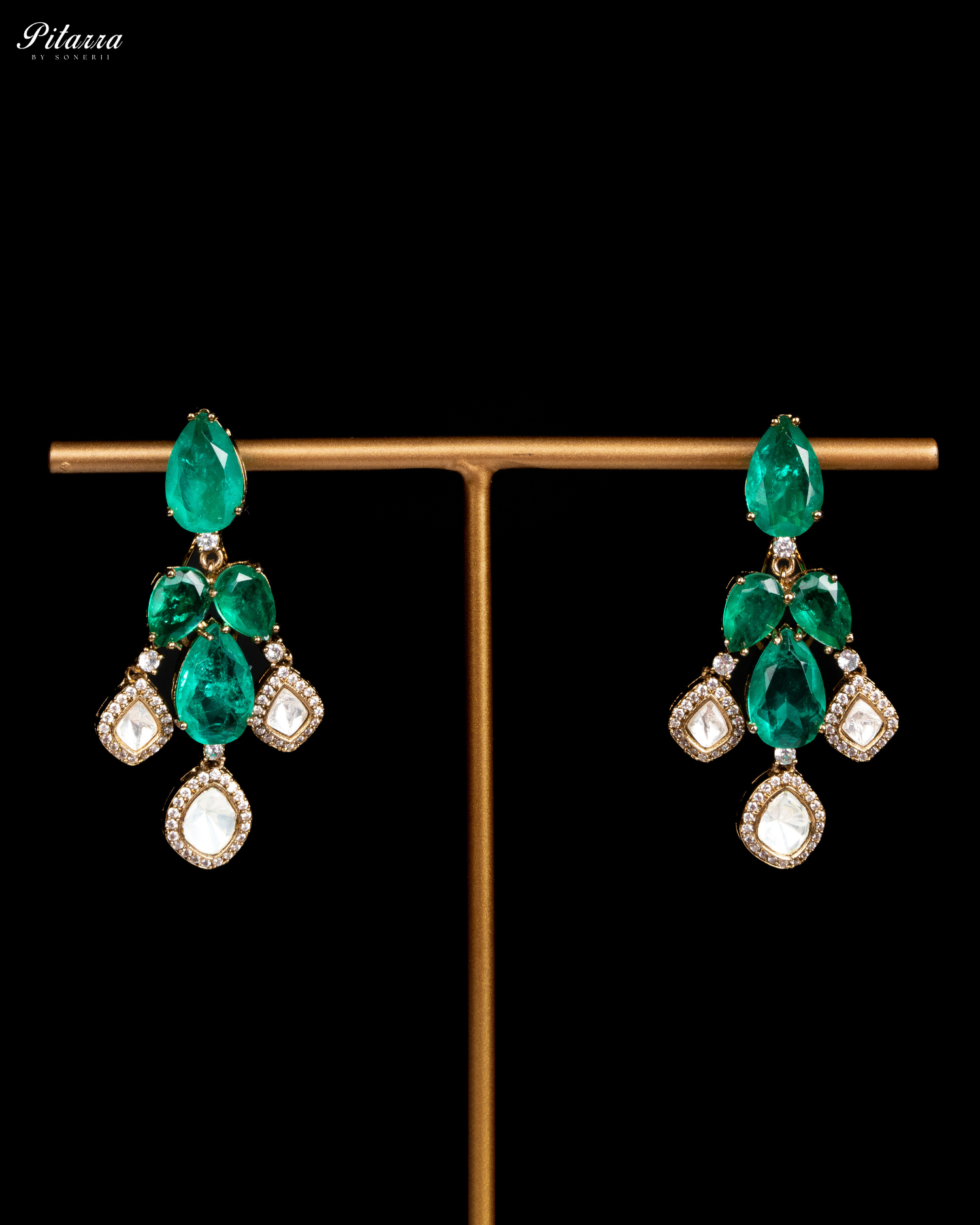 Earrings Green Rhodium Polki Kundan Necklace Set
