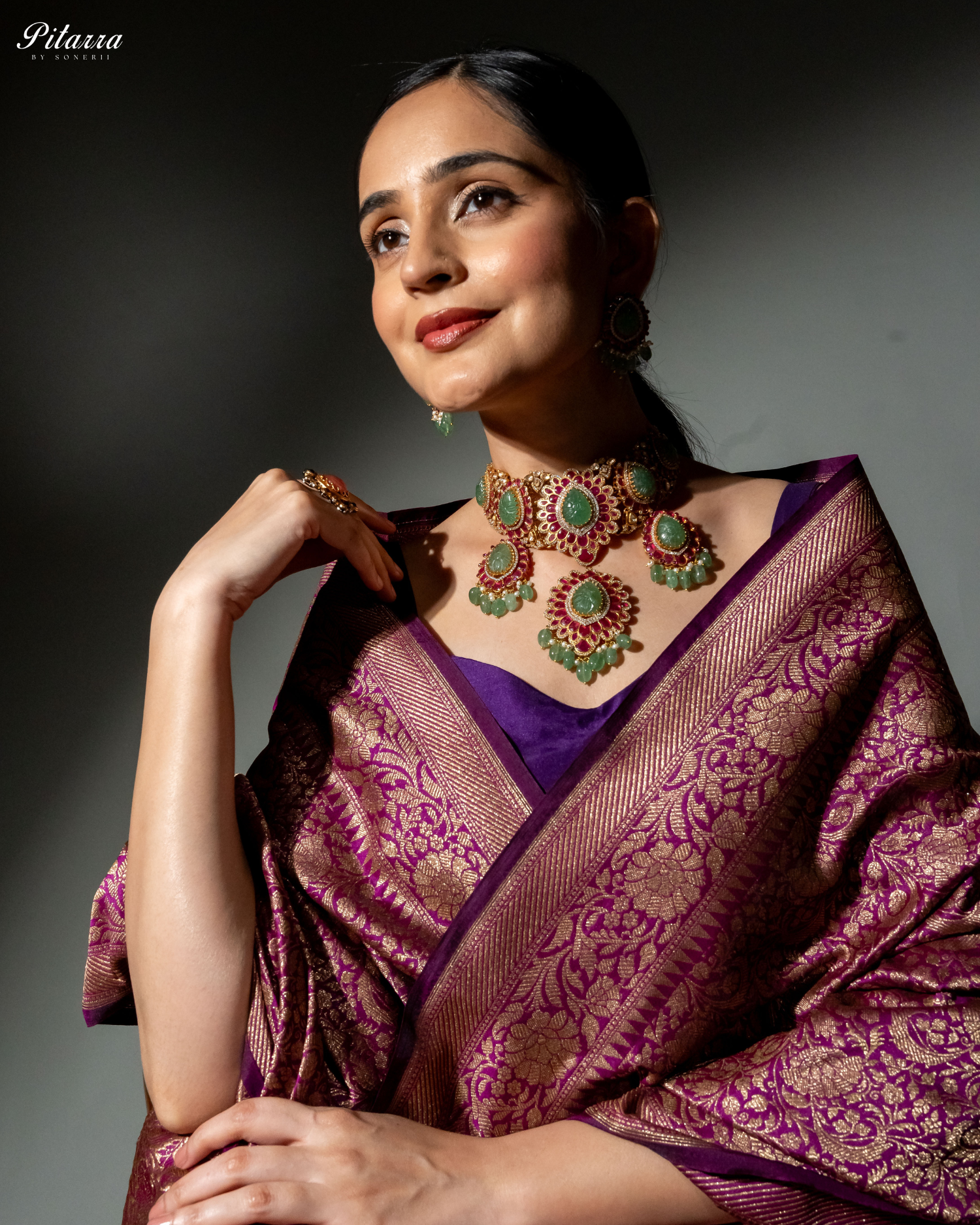 Elegant Kundan Jadau Necklace Set with Emerald Beads