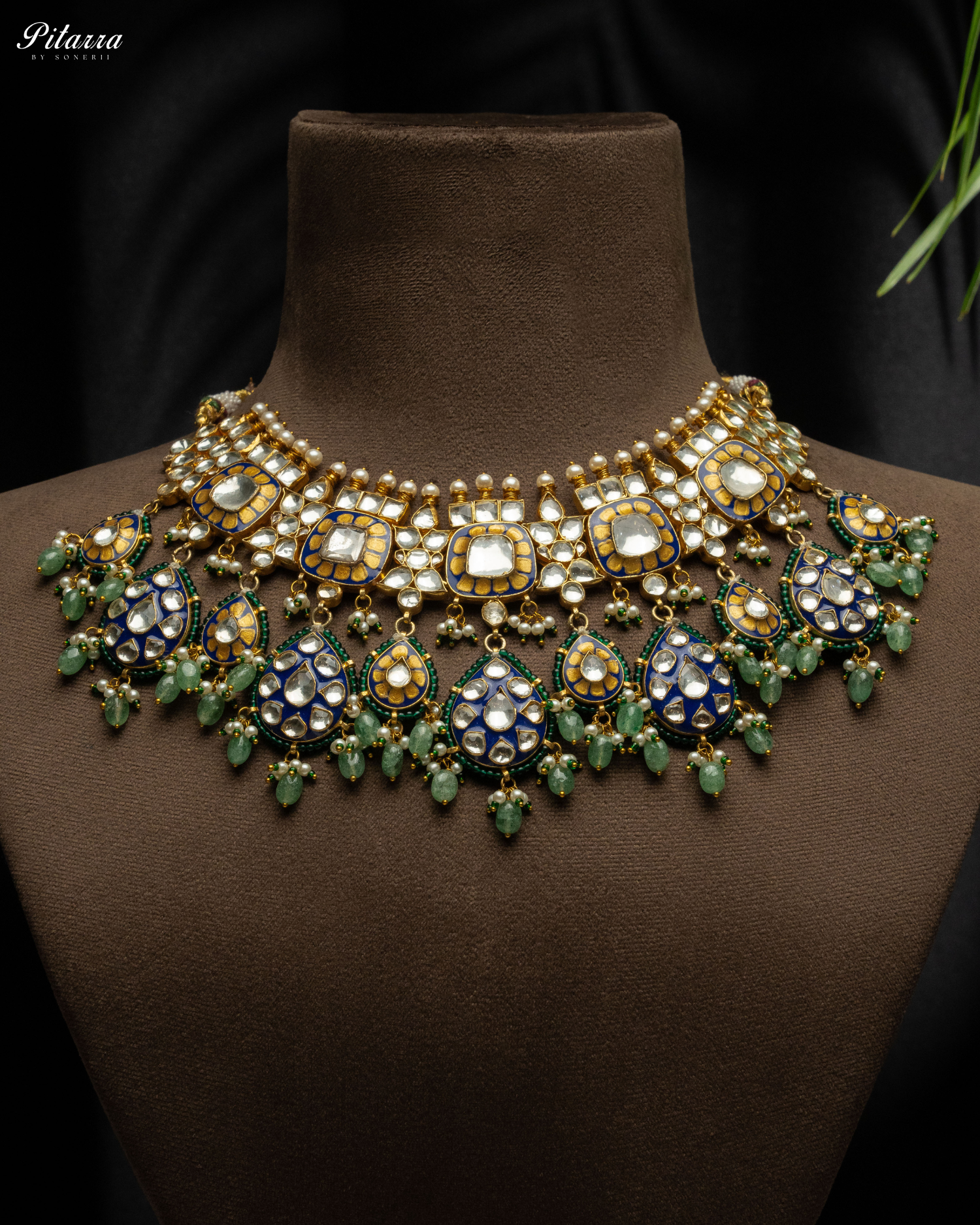 Elegant Gold Jadau Traditional Kundan Necklace Set Model Shoot