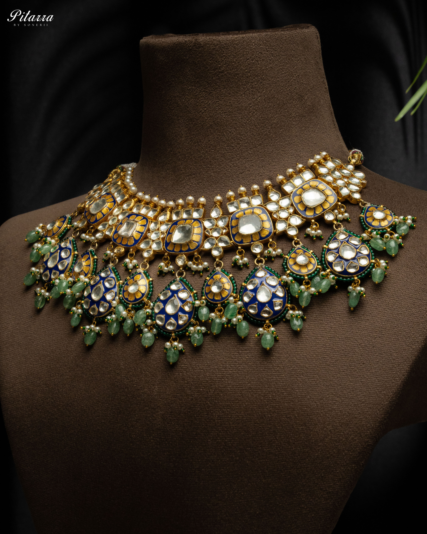 Elegant Gold Jadau Traditional Kundan Necklace Set Side Angle