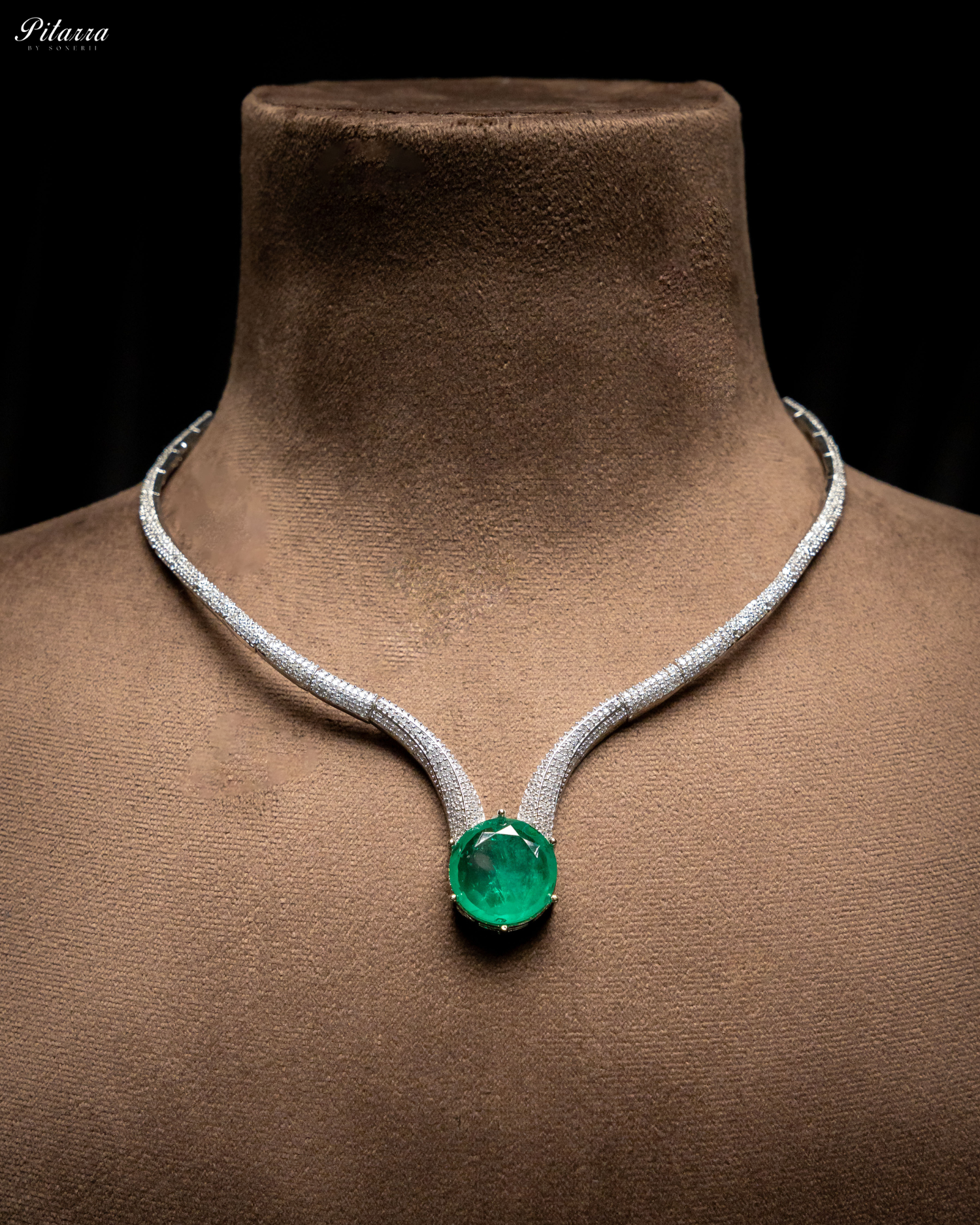 Emerald Drop Stone CZ Necklace Set_Necklace