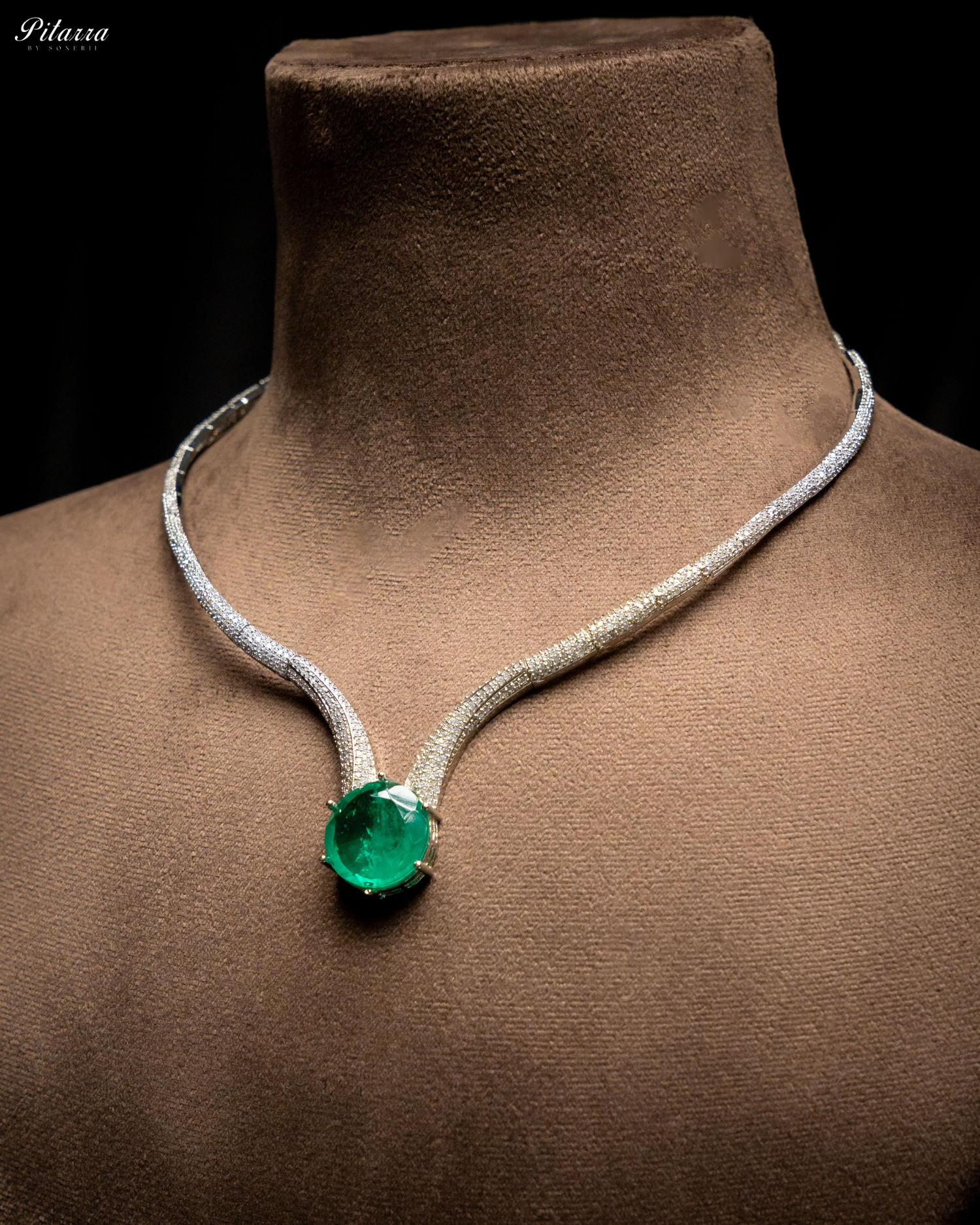 Emerald Drop Stone CZ Necklace Set_Side Image