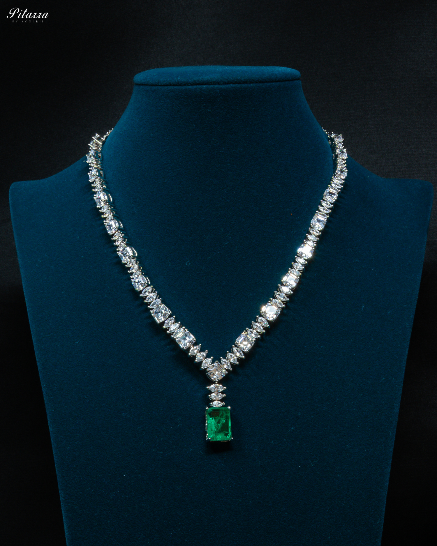 Emerald Stone Cubic Zirconia Pendant Set_Front Image