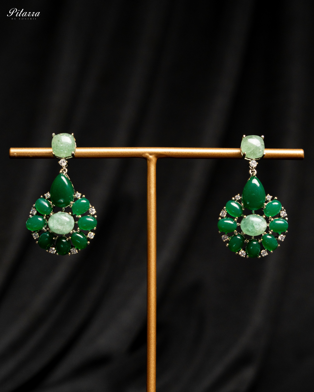 Floral Emerald CZ Earrings_Front Image