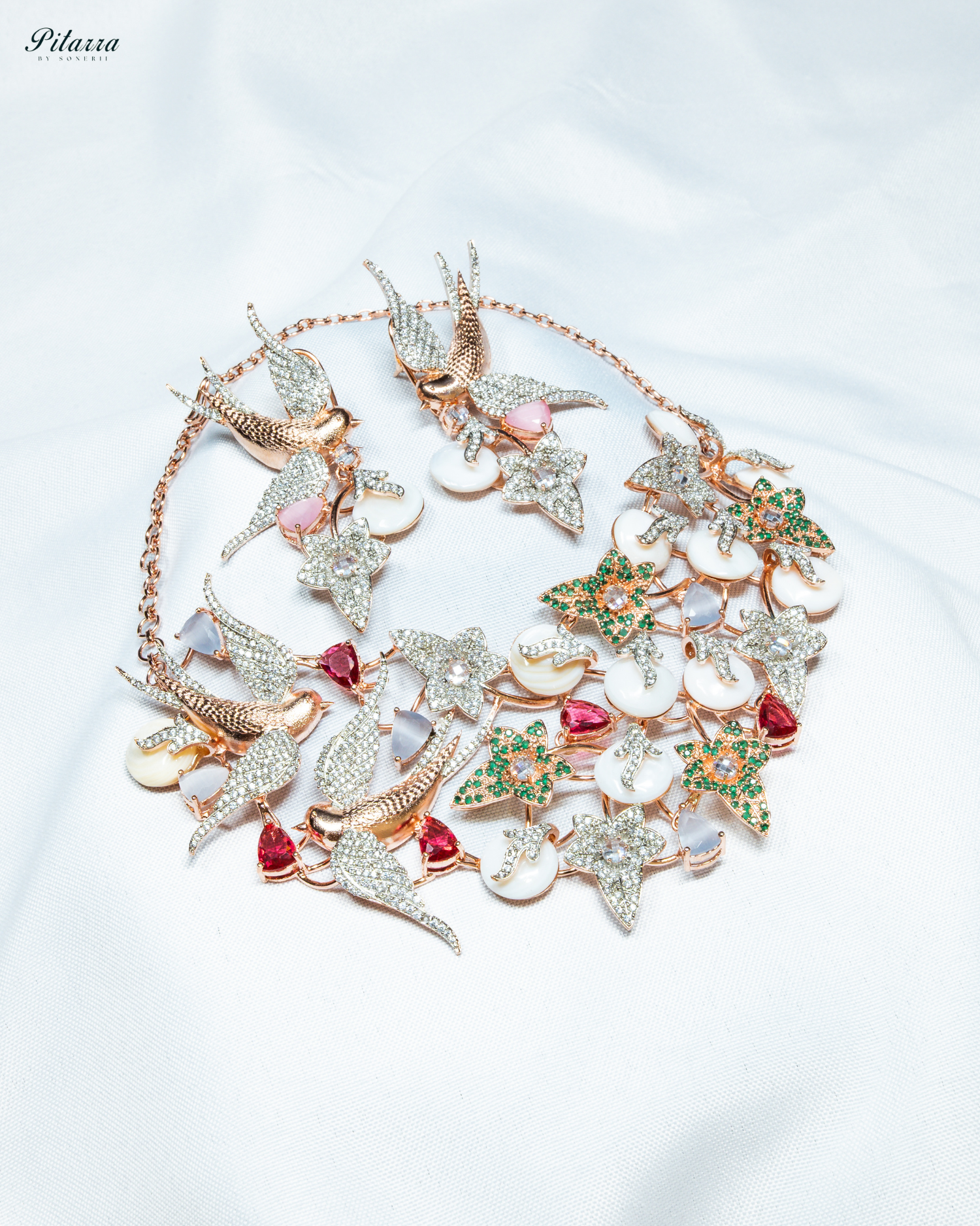 Flying Bird in Rose gold polish choker set_White Background