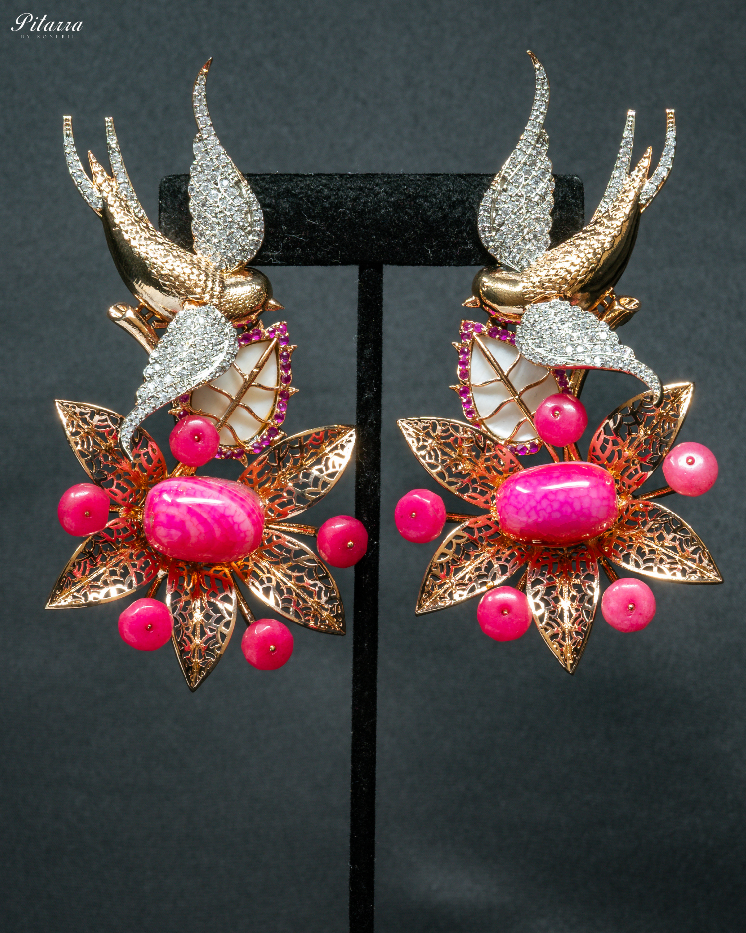 Flying Bird with Floral Pattern Choker Set_Earrings