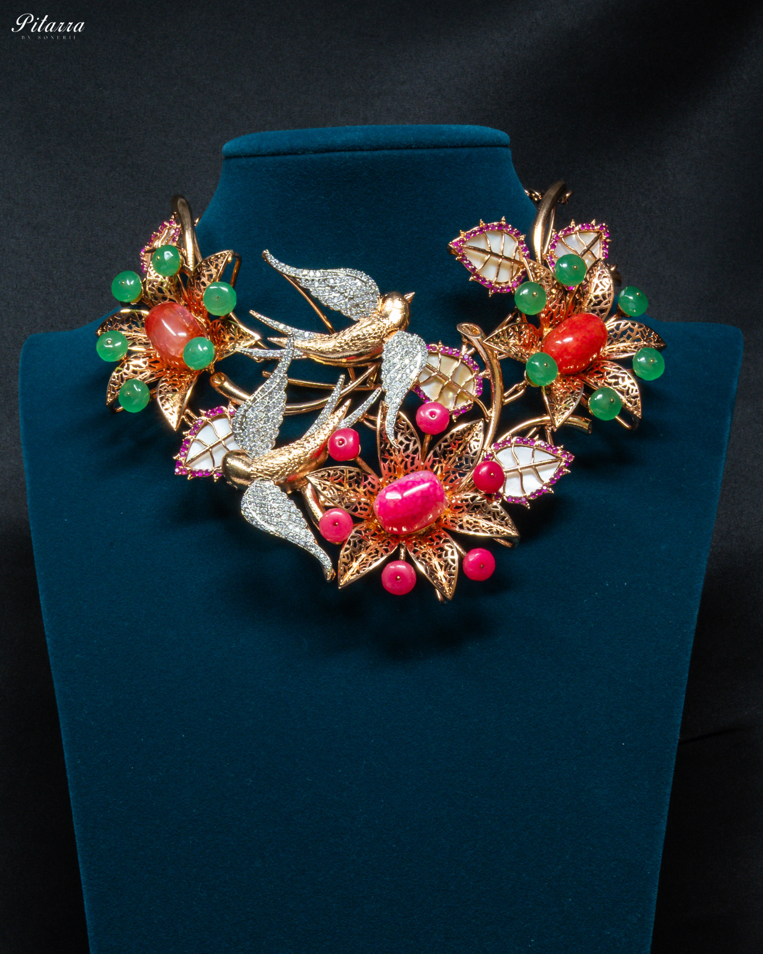 Flying Bird with Floral Pattern Choker Set_Front Image