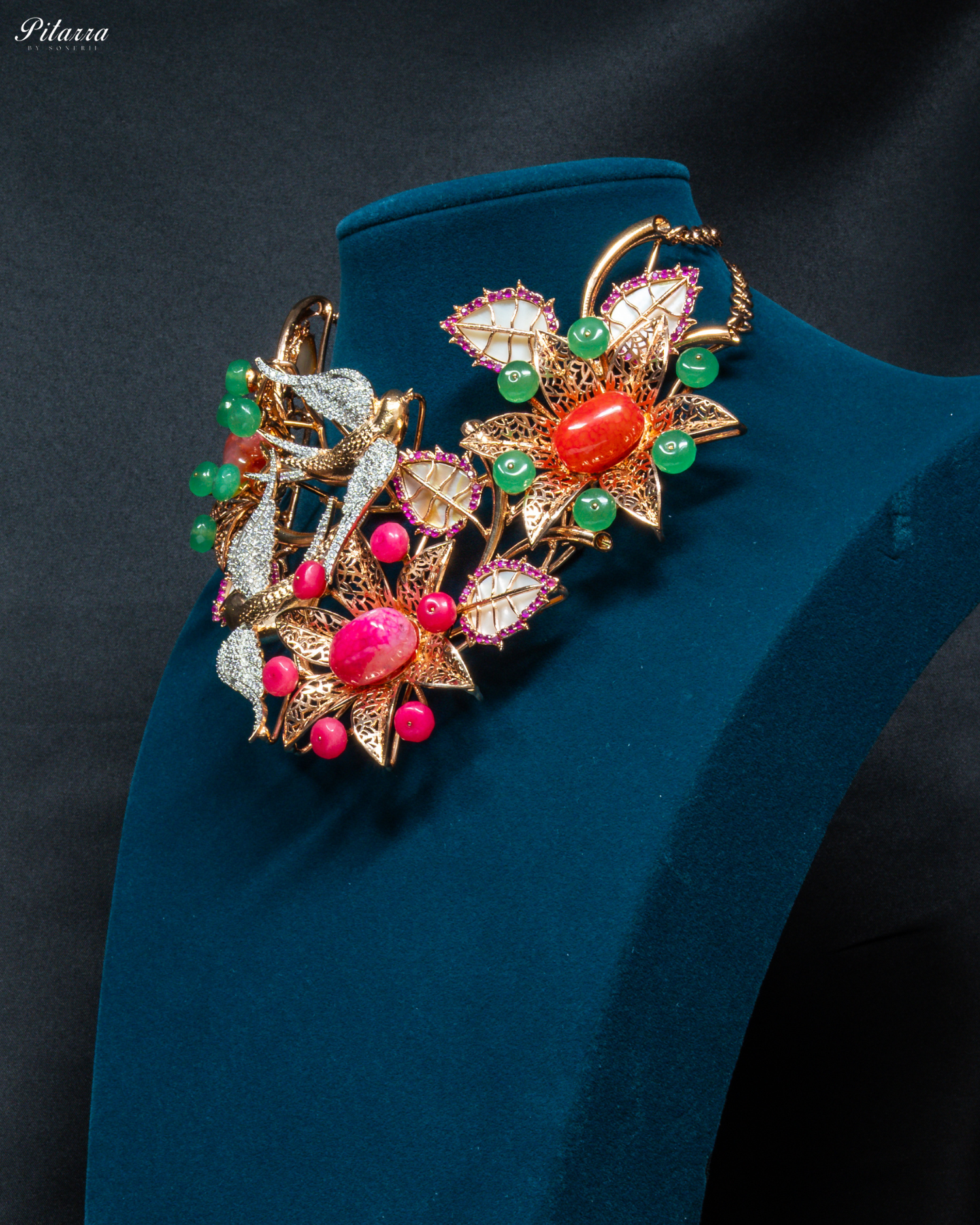 Flying Bird with Floral Pattern Choker Set_Side Angle