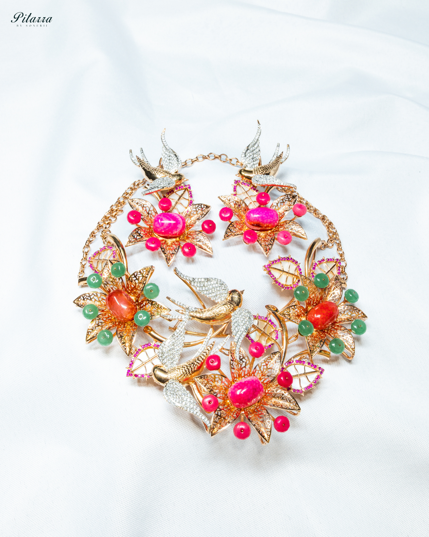 Flying Bird with Floral Pattern Choker Set_White Background