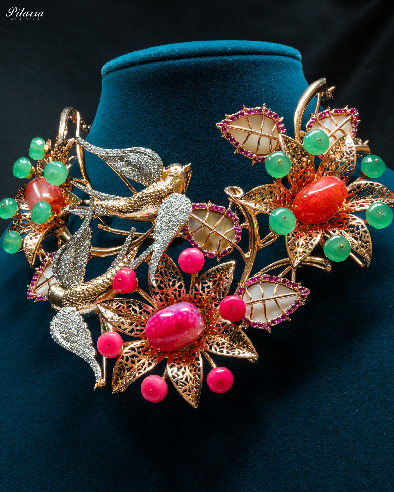 Flying Bird with Floral Pattern Choker Set_Zoom Angle