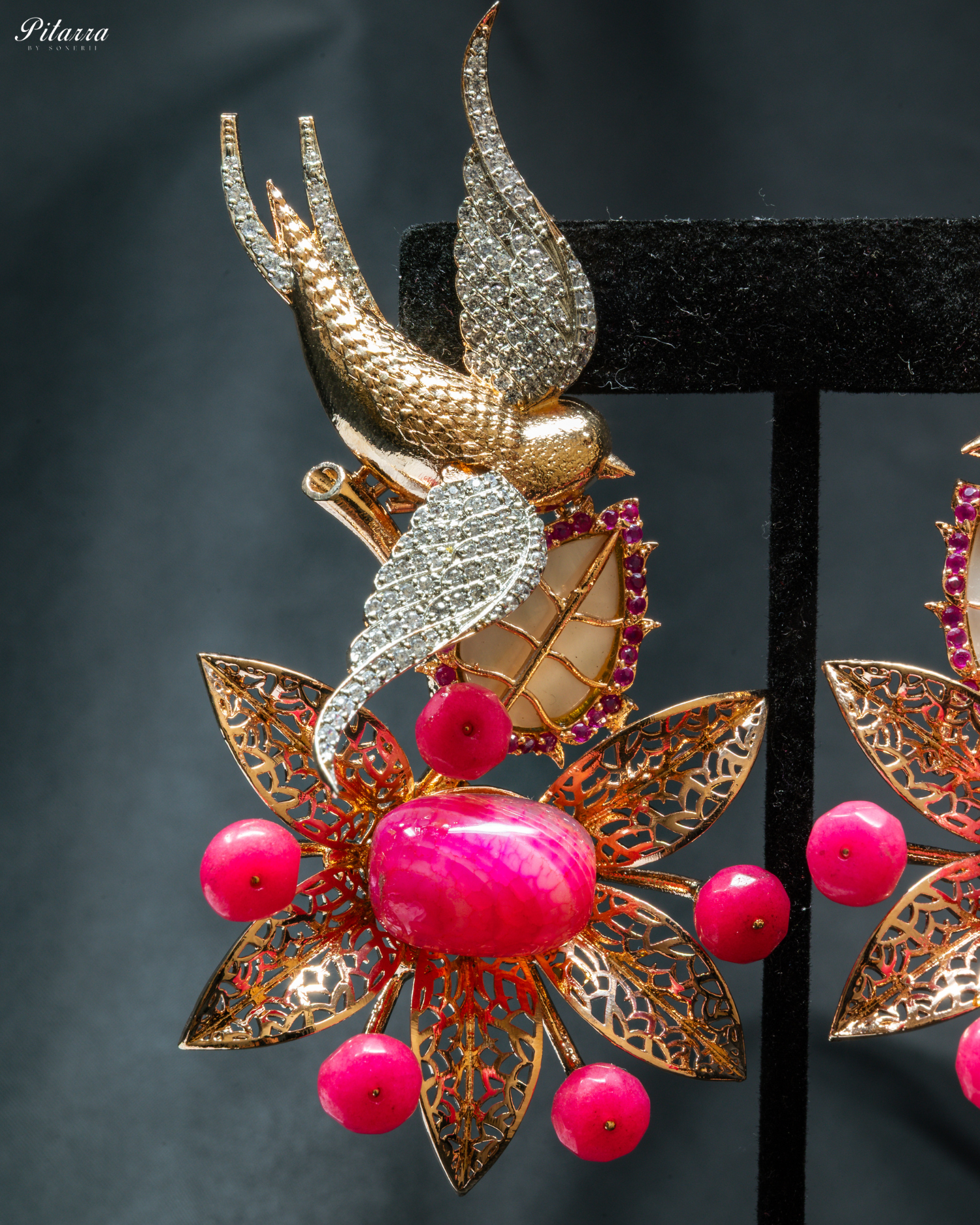 Flying Bird with Floral Pattern Choker Set_Zoom Earrings