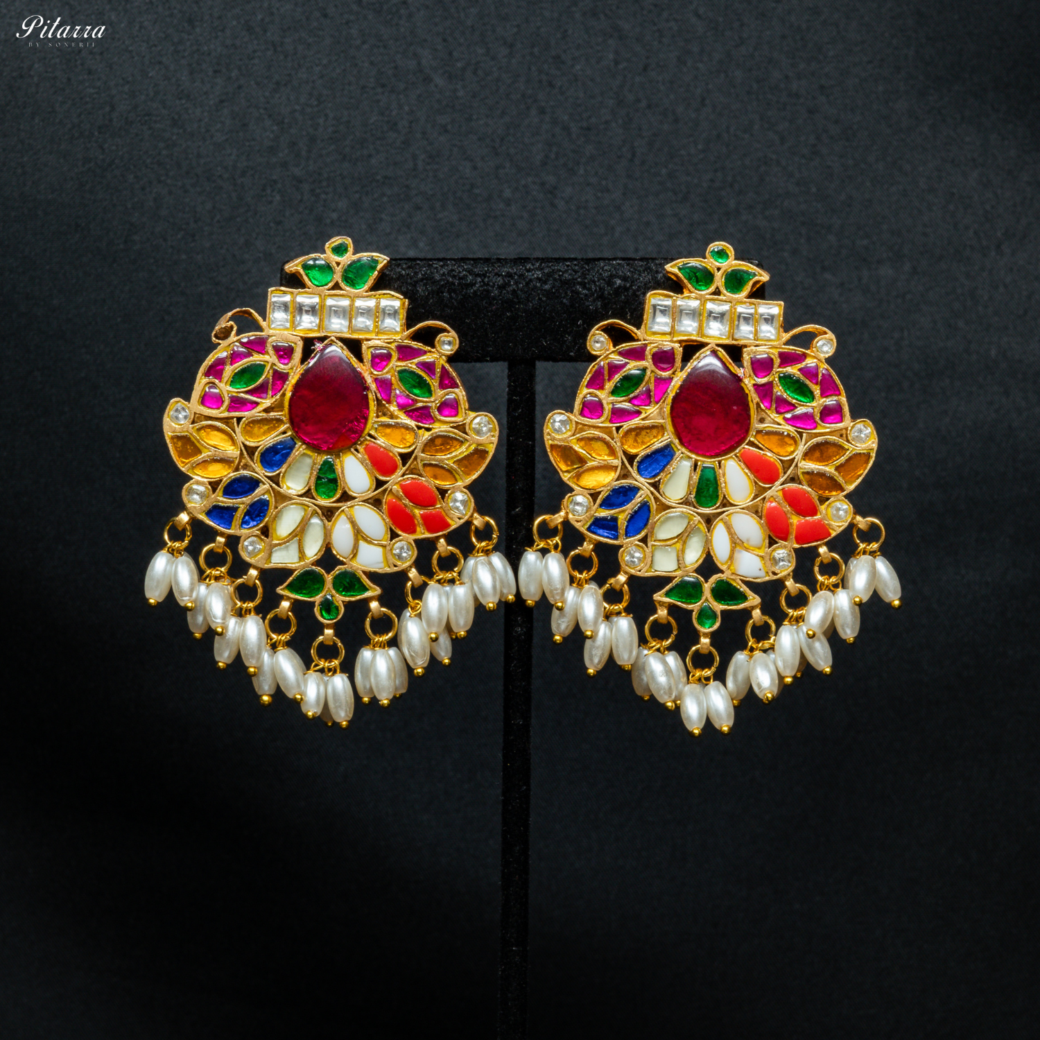 Gold Plated Multicolor Kundan Dangle Earrings
