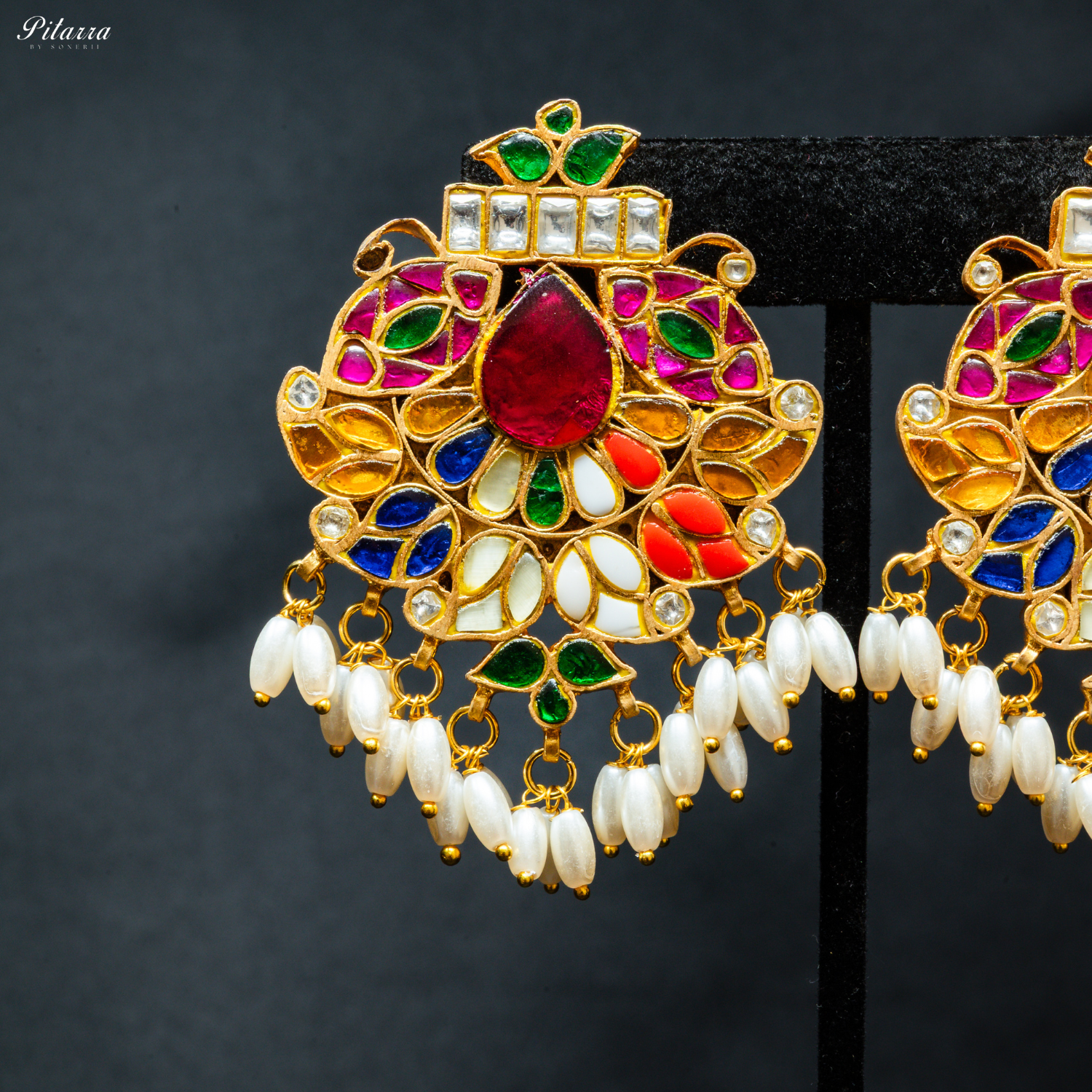 Gold Plated Multicolor Kundan Dangle Earrings