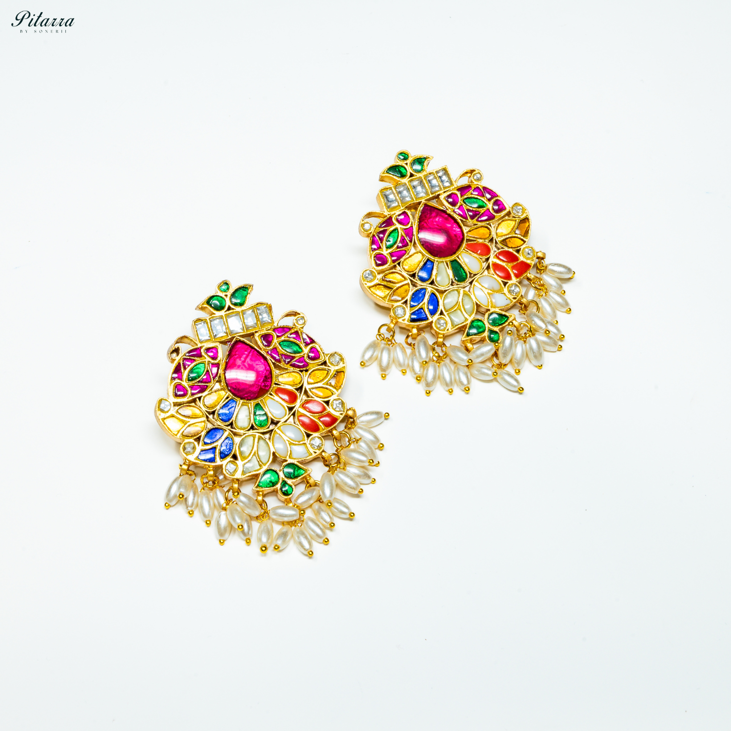 Gold Plated Multicolor Kundan Dangle Earrings