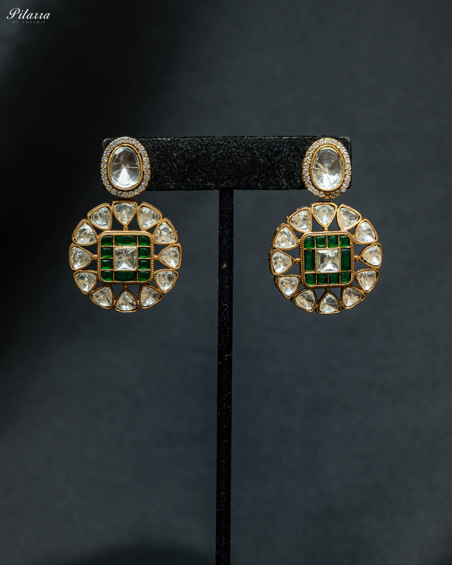 Gold Plated Green Polki Traditional Kundan Choker_Earrings