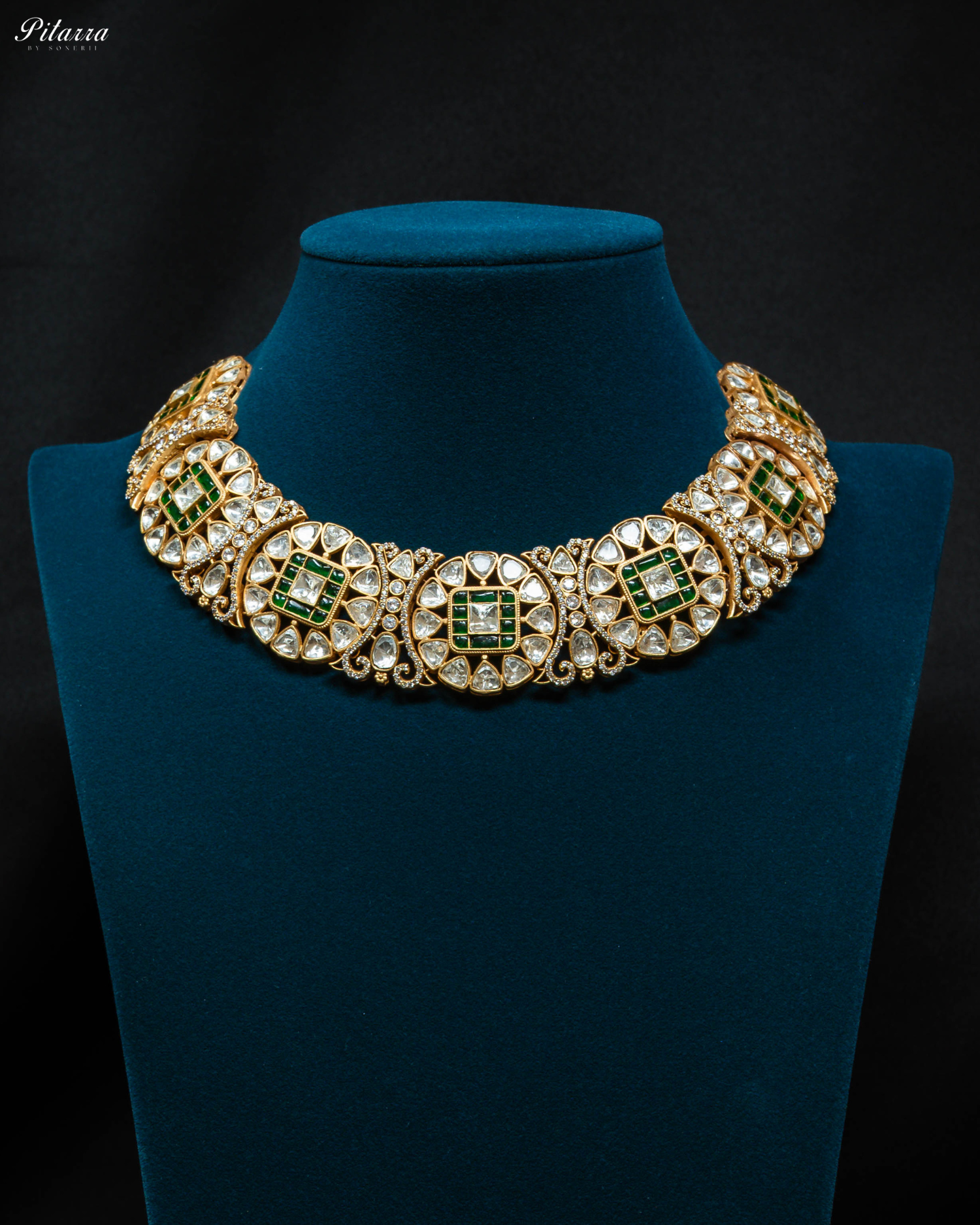 Gold Plated Green Polki Traditional Kundan Choker_Front Image