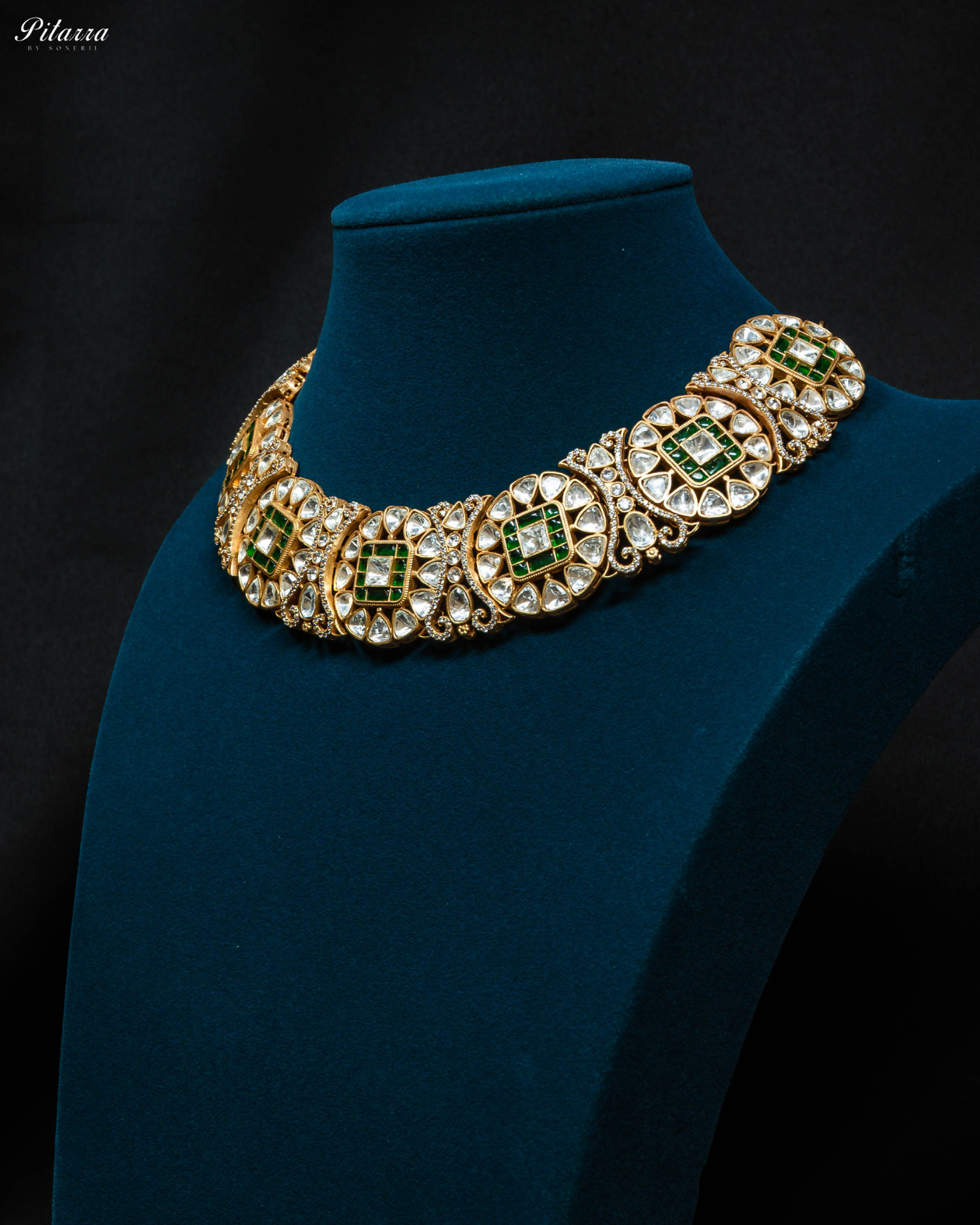 Gold Plated Green Polki Traditional Kundan Choker_Side Angle