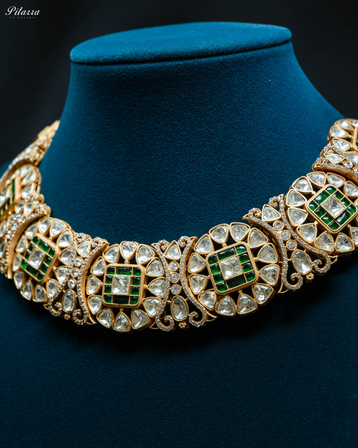 Gold Plated Green Polki Traditional Kundan Choker_Zoom Angle