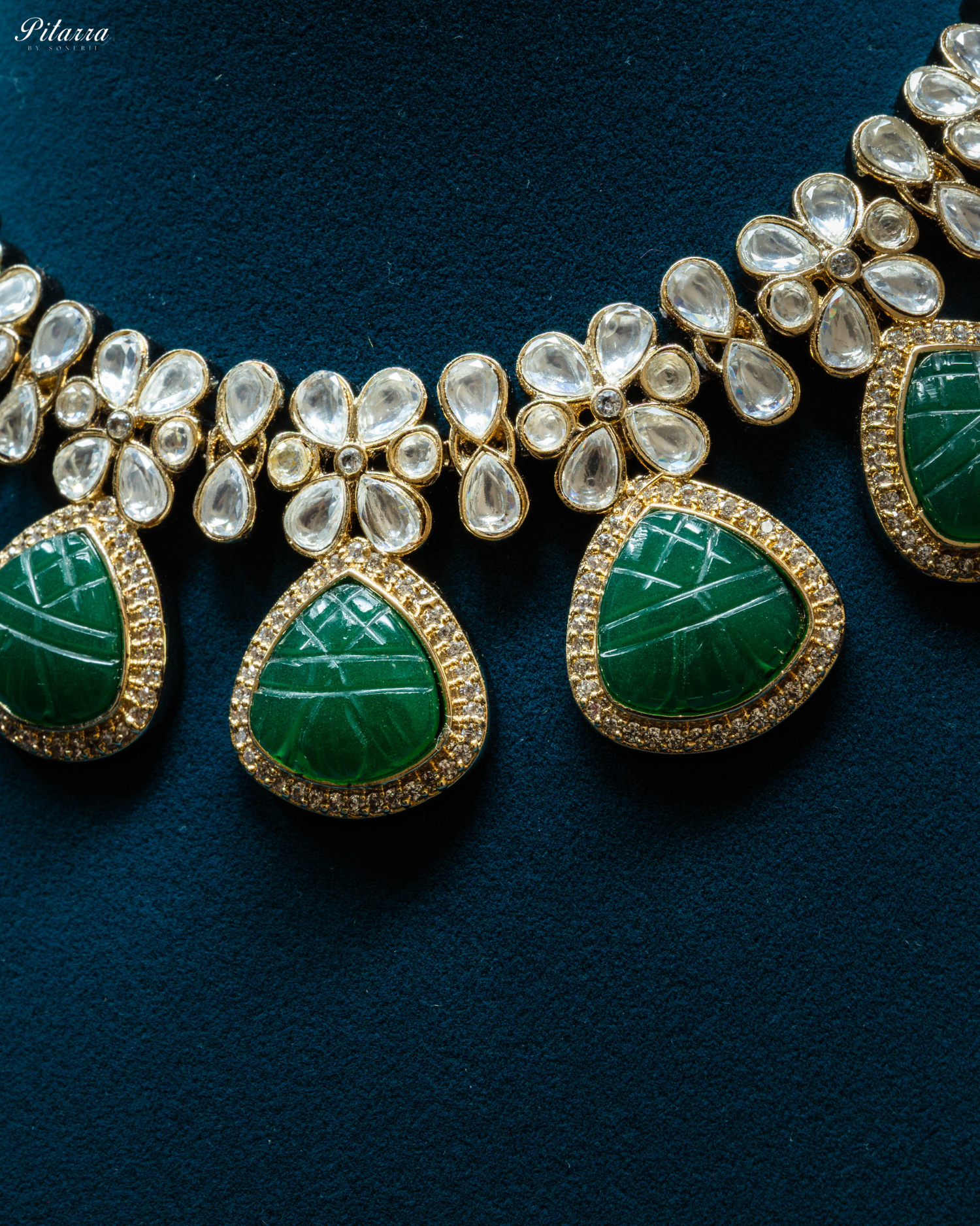 Gold Plated Green Victorian Traditional Kundan Necklace Set_Zoom Angle