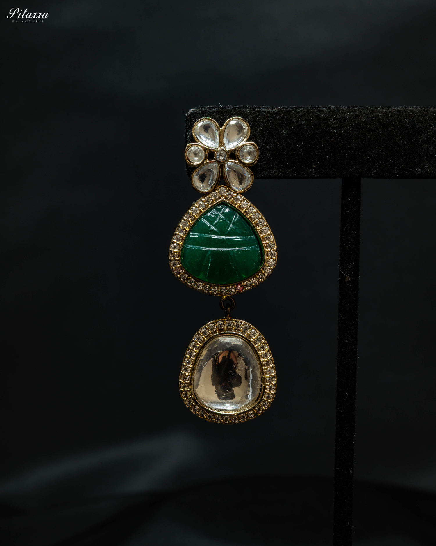 Gold Plated Green Victorian Traditional Kundan Necklace Set_Zoom Earrings