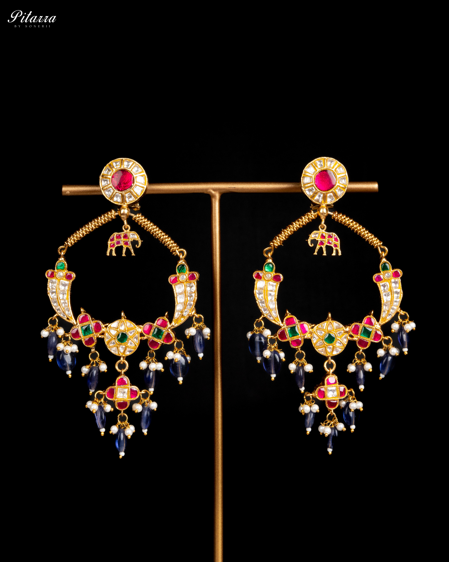 Gold Plated Jadau Multi Stone Traditional Kundan Earrings
