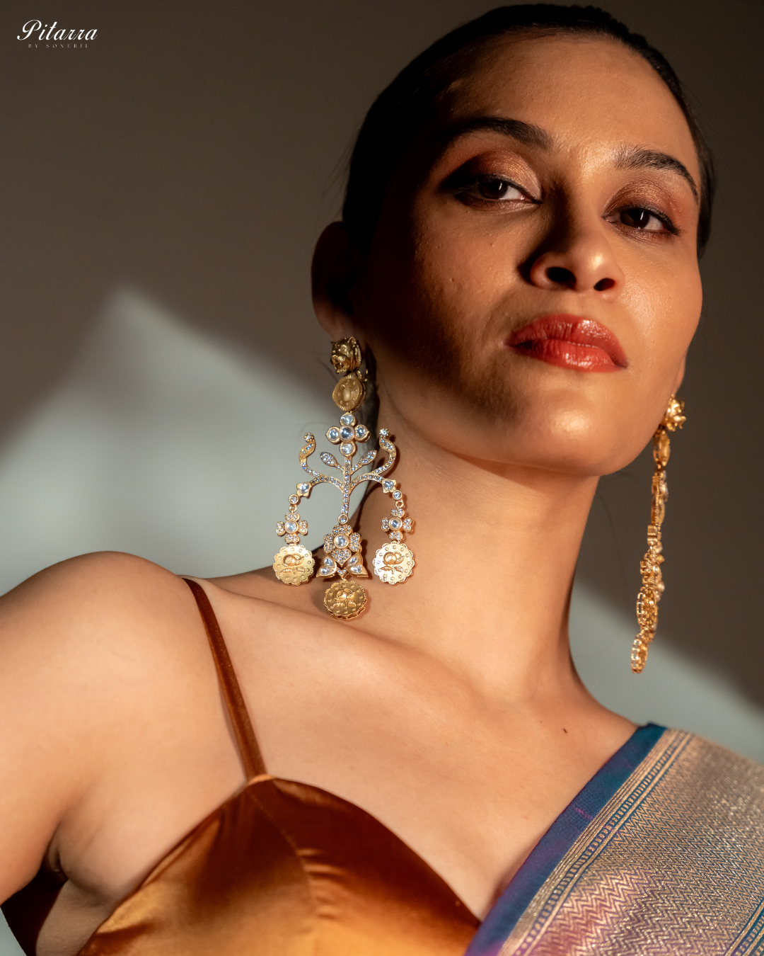Gold Plated Kundan Meenakari Earrings_Right Angle