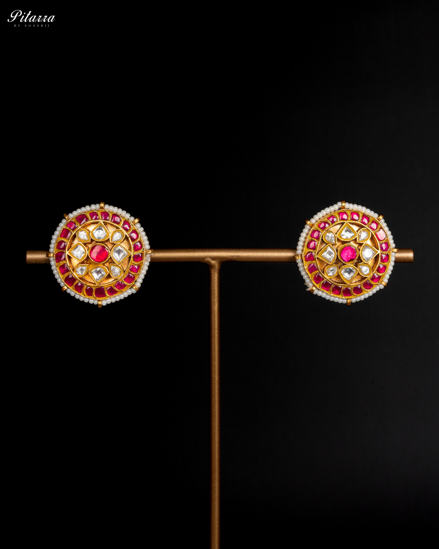 Gold Plated Pitarra Polki Kundan Choker Set Earrings