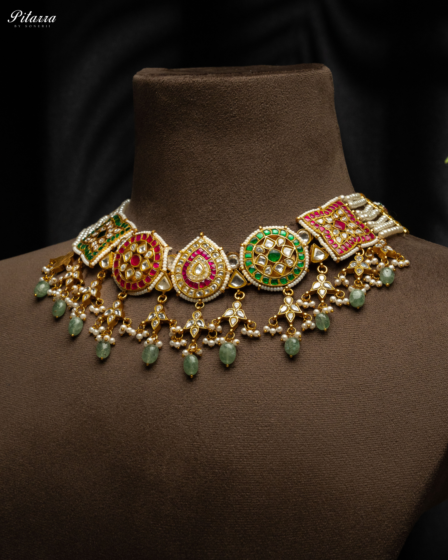 Gold Plated Pitarra Polki Kundan Choker Set Side Angle