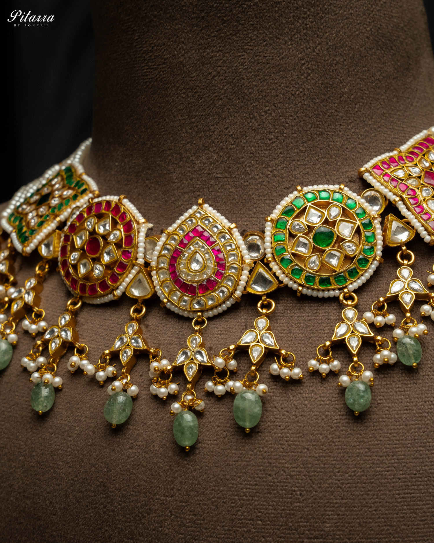 Gold Plated Pitarra Polki Kundan Choker Set Zoom Shoot