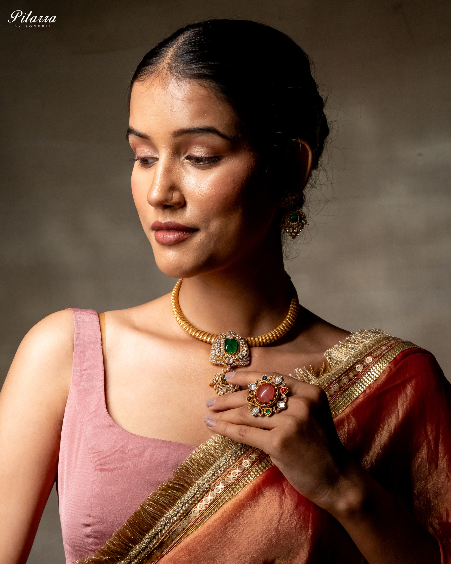Gold Plated Polki Kundan Stones Necklace Set-Model Shoot