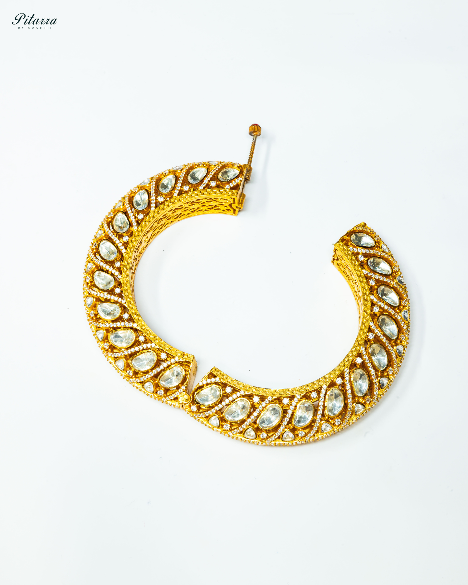 Gold Plated Stone Studded Kundan Bangle_Open Image