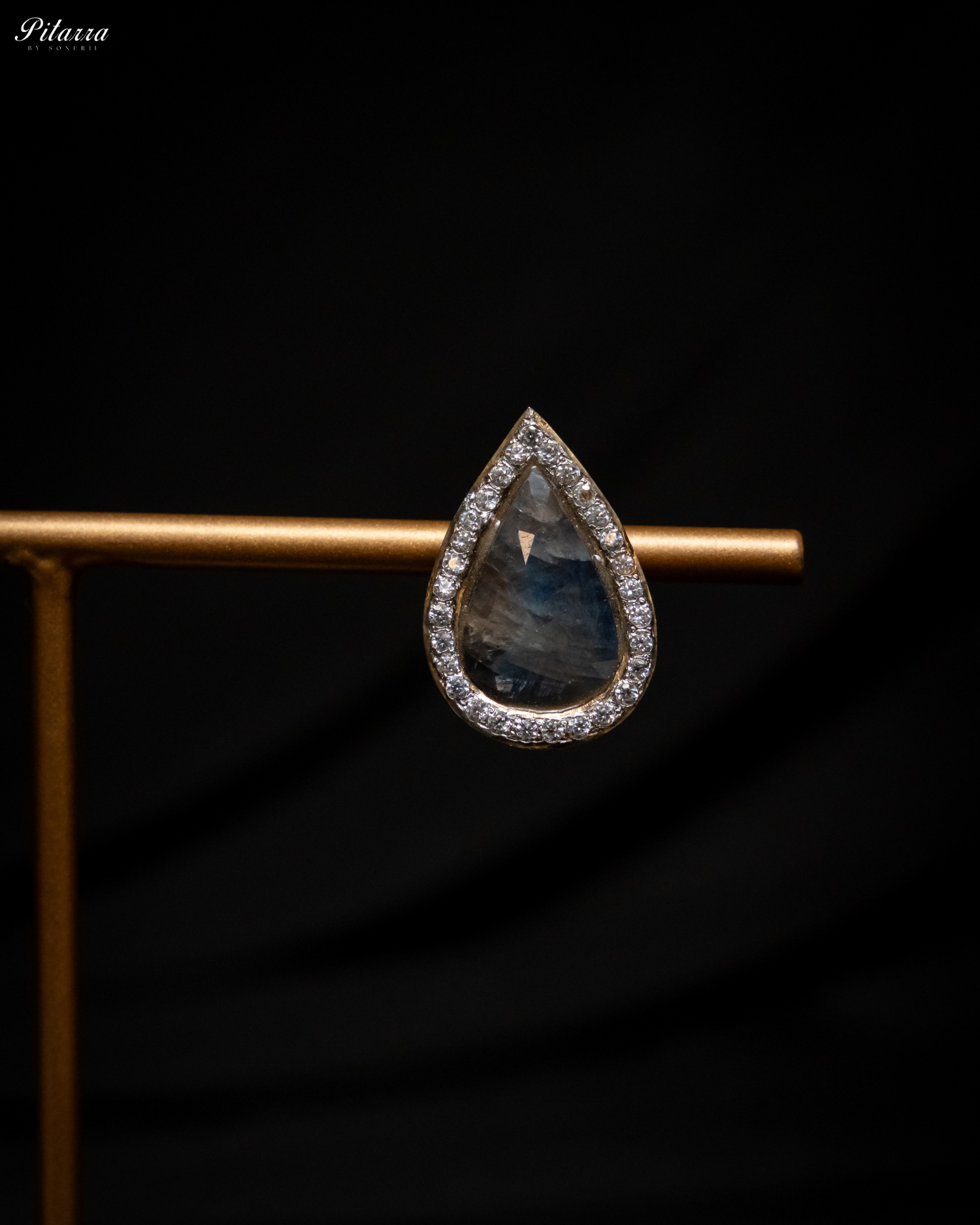 Gold Tone Chain Blue Stone Necklace Set_Zoom Earrings