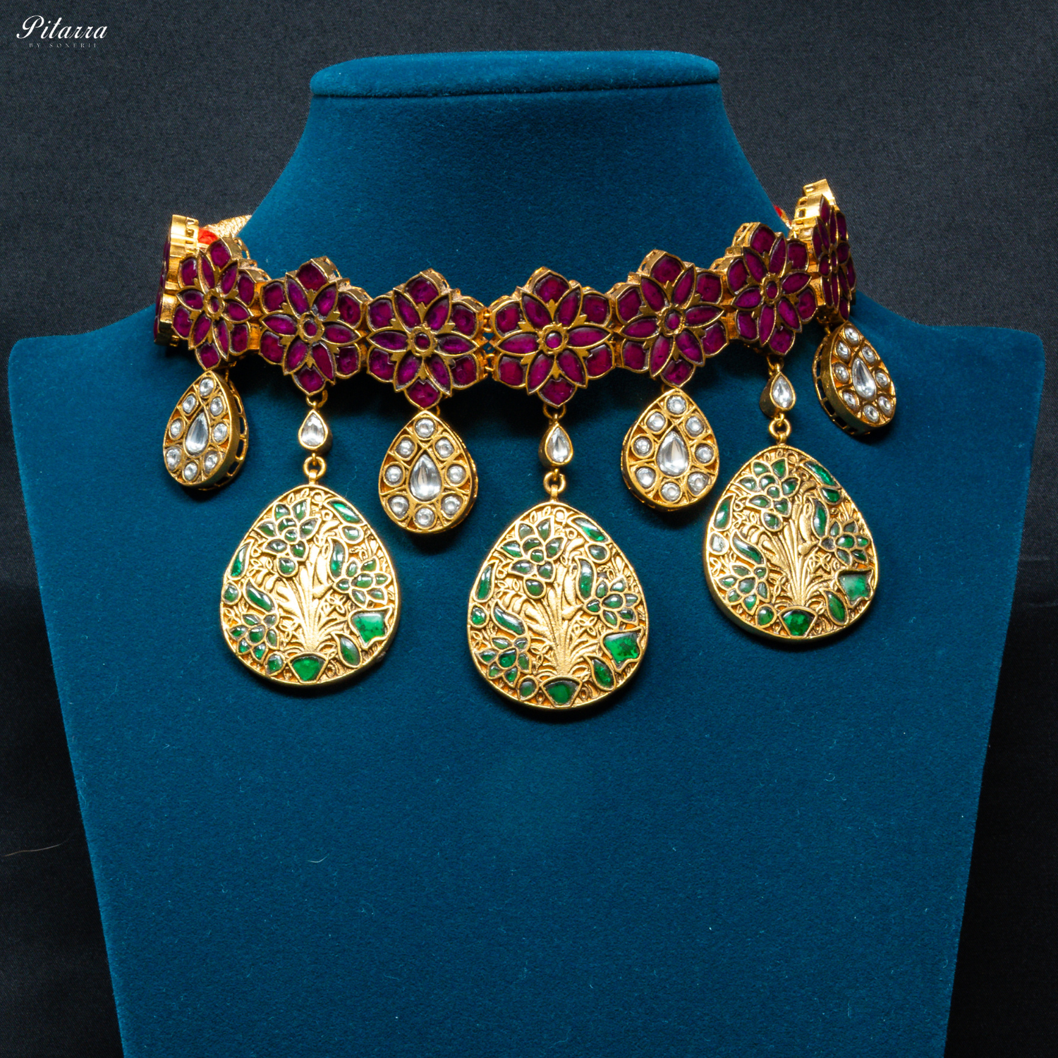 Golden Green Victorian Polki Choker Set