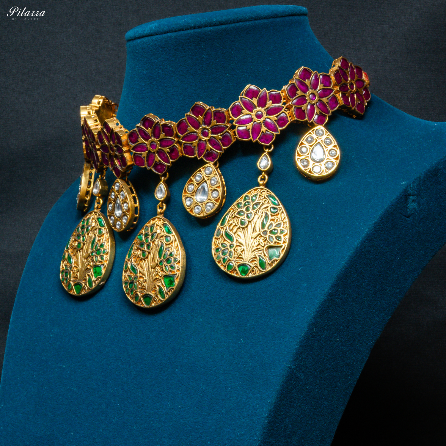 Golden Green Victorian Polki Choker Set