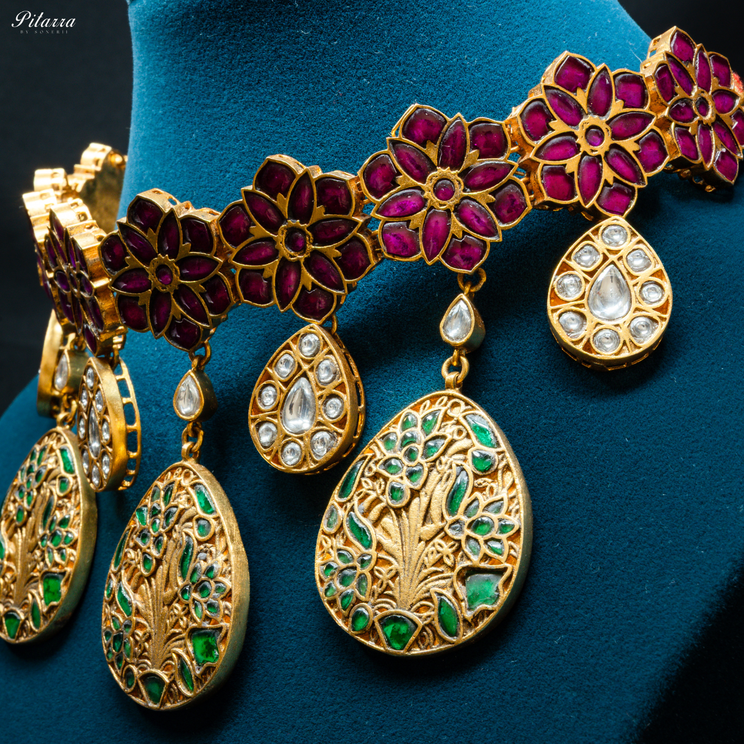 Golden Green Victorian Polki Choker Set